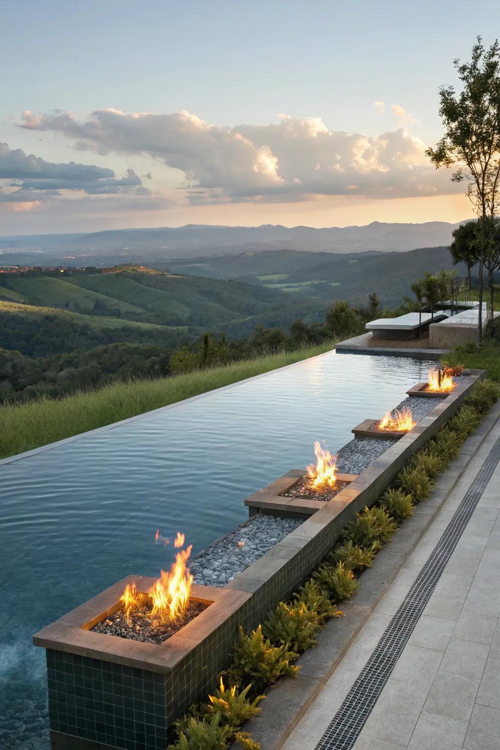 Infinity pools meet fire for a luxurious retreat.