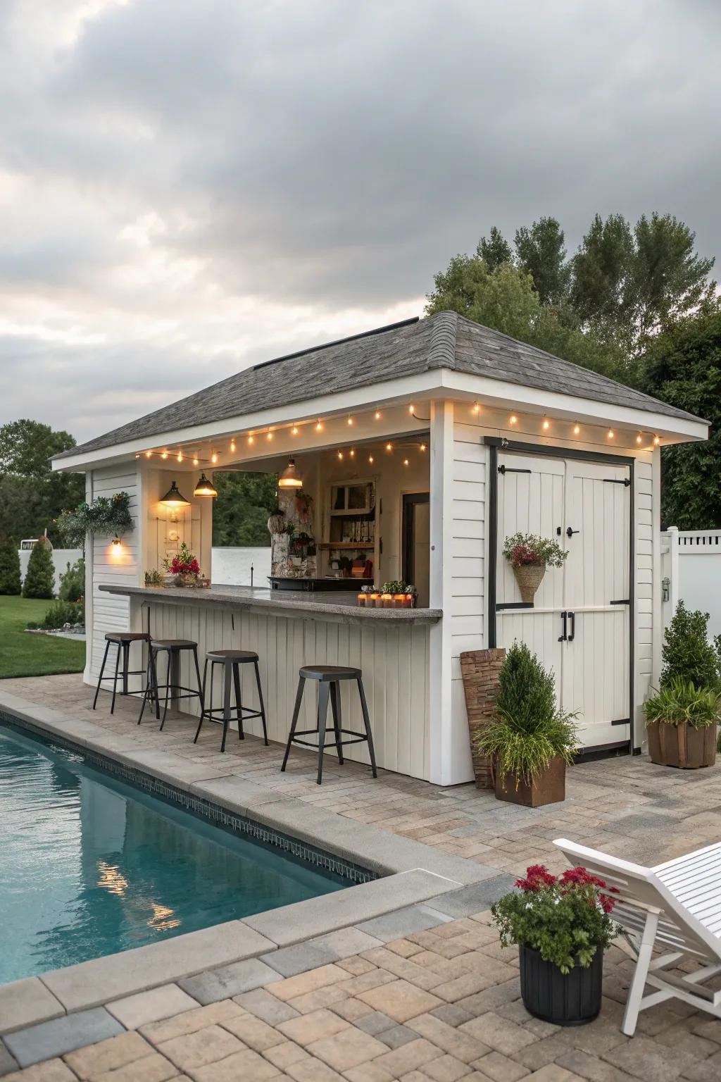 An outdoor bar for entertaining by the pool.