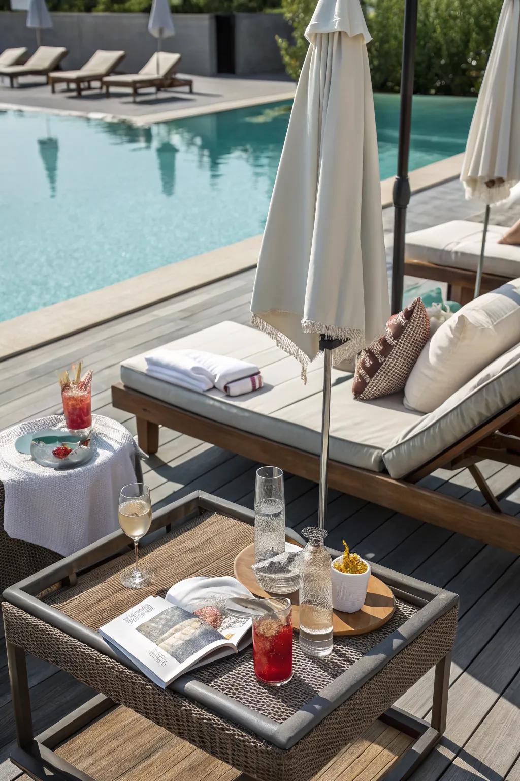 Side tables offer convenience and style by your poolside.
