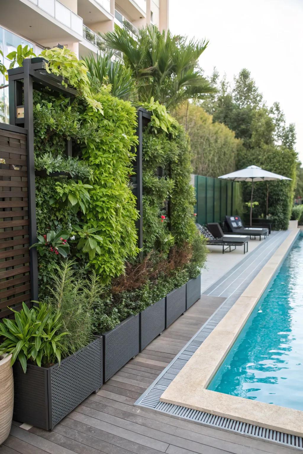 Vertical gardens offer a vibrant and functional privacy solution.