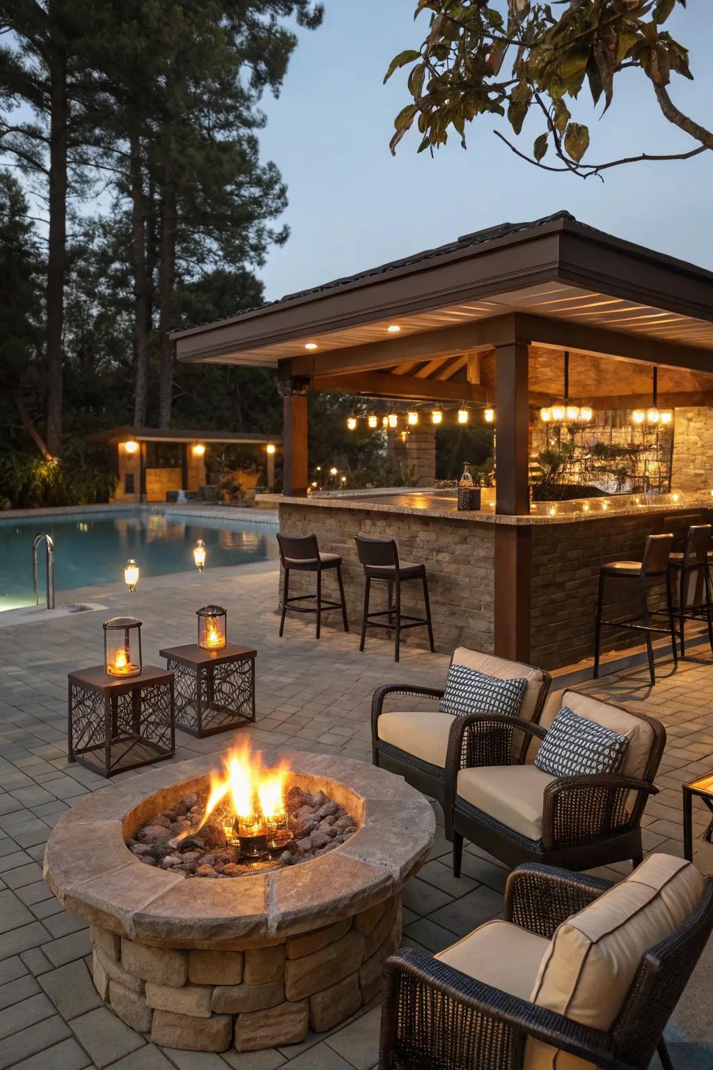 A fire pit adds warmth and ambiance to your bar.