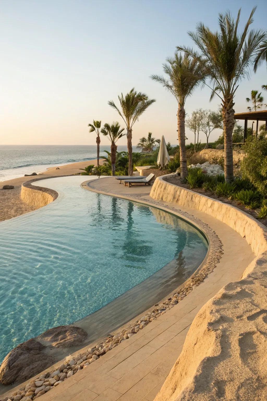 Beach entry pools provide a smooth and elegant transition into the water.