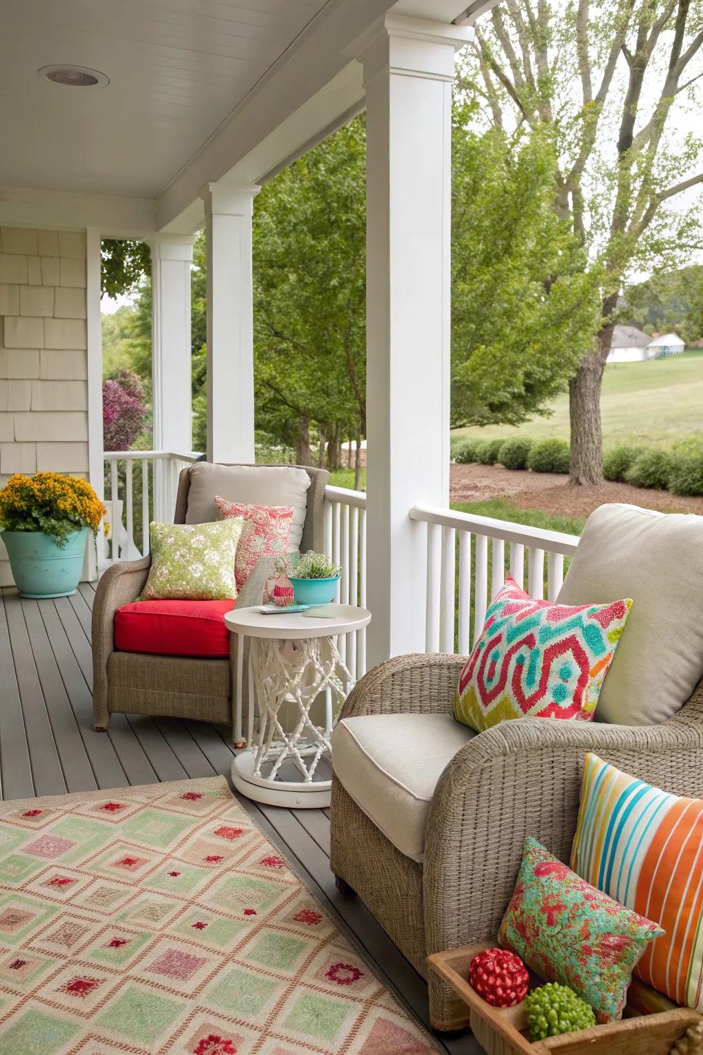 A porch that pops with a vibrant color scheme.