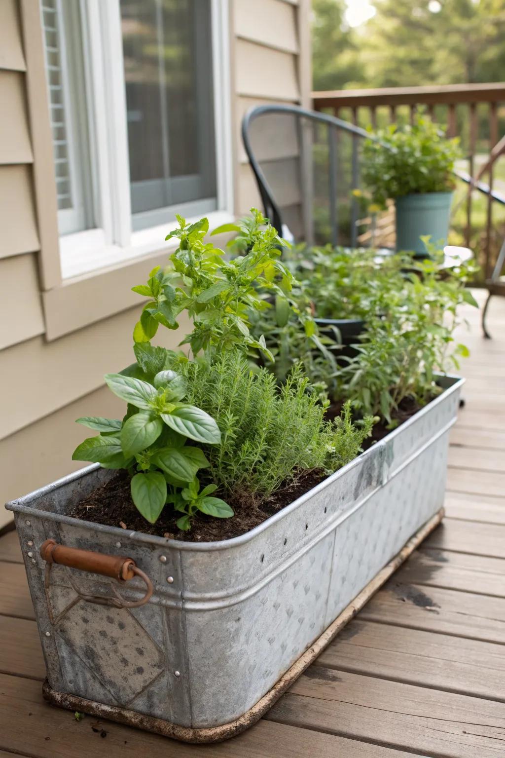 Add industrial flair with galvanized metal planter boxes.