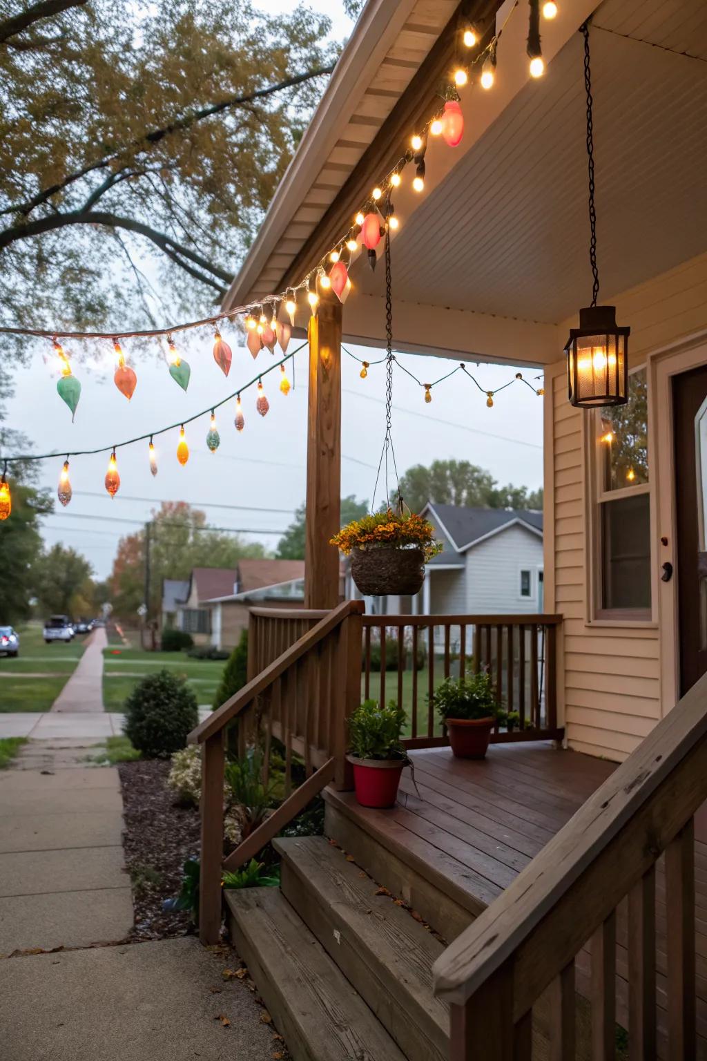 Whimsical novelty lights add a playful touch to your porch.