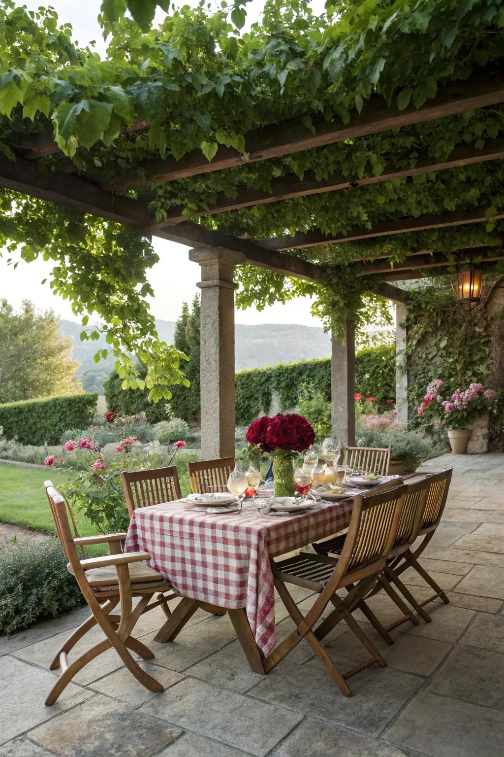 A multi-functional pergola perfect for dining and lounging.