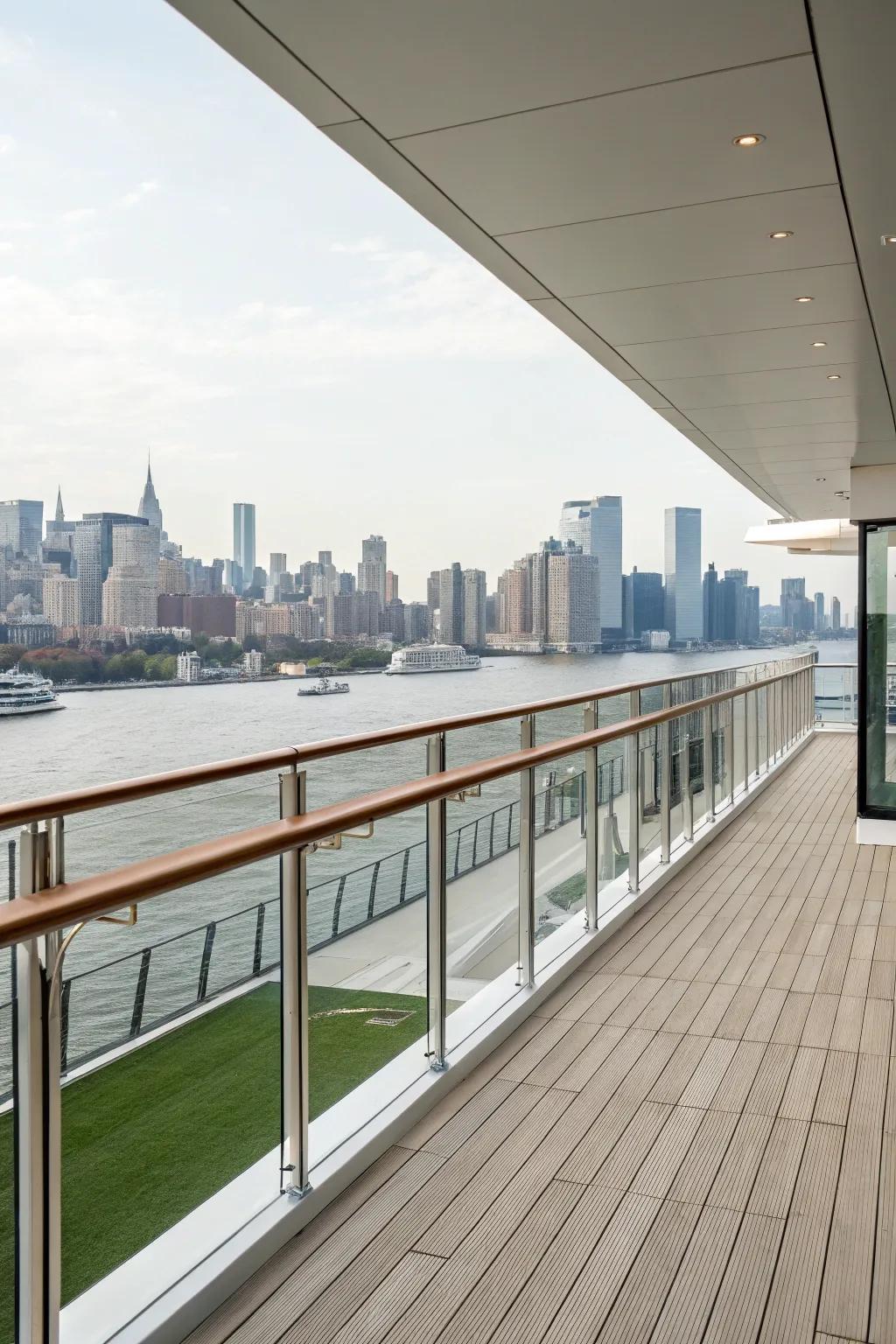 Modern minimalist railings provide a sleek look while maintaining privacy.