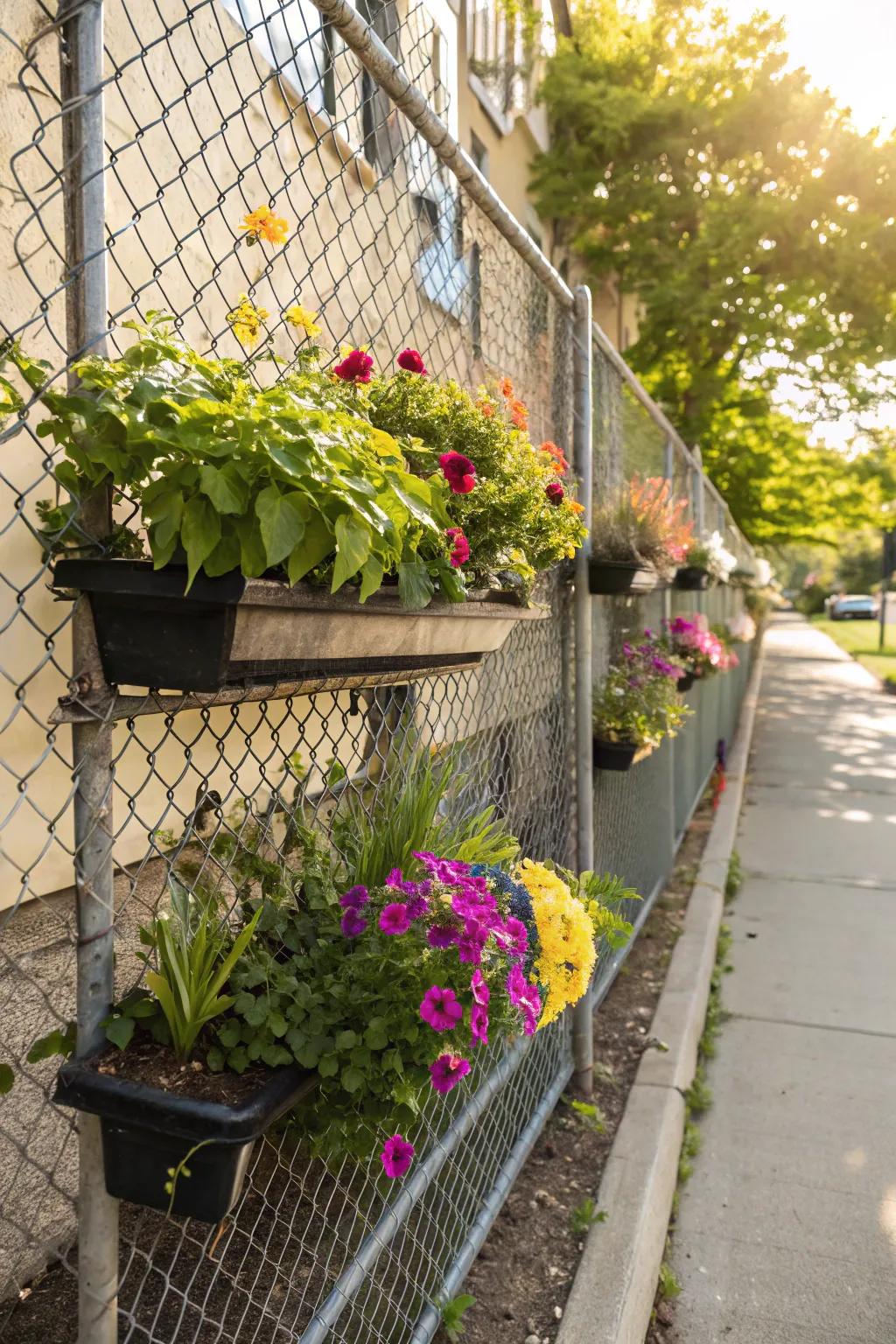 Planter shelves turn your fence into a vertical garden.
