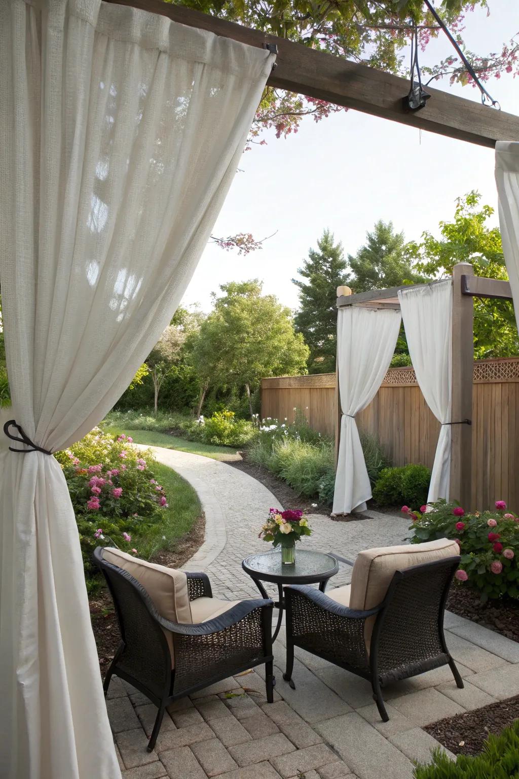 Outdoor curtains add a soft, romantic touch to any space.