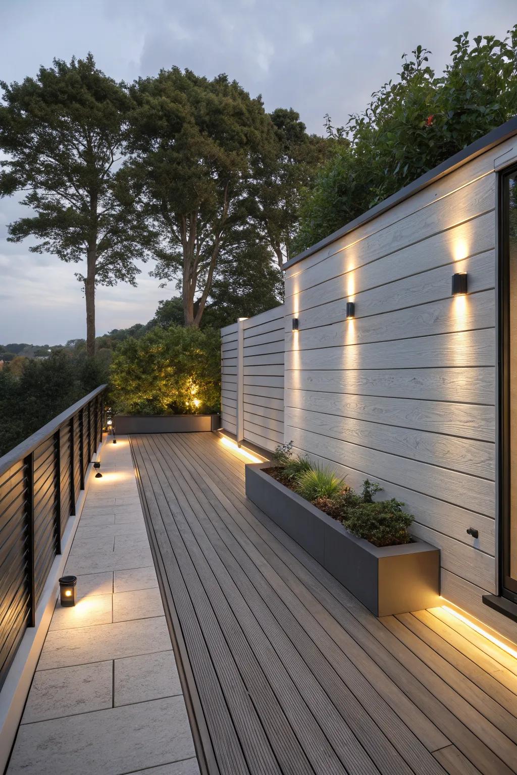 Cladding walls offer privacy and contemporary style.