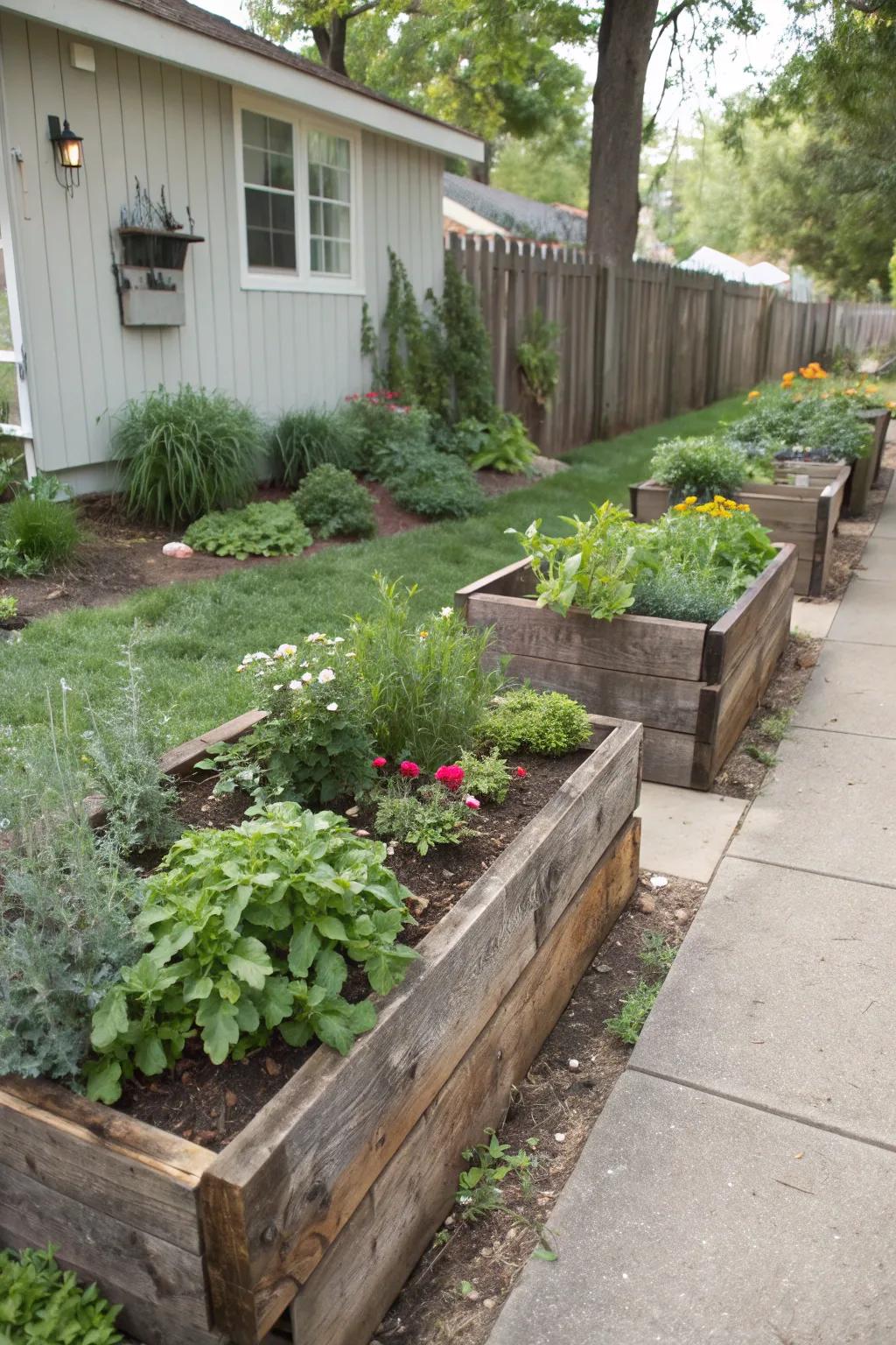Elevate your planting with sturdy railroad tie planters.