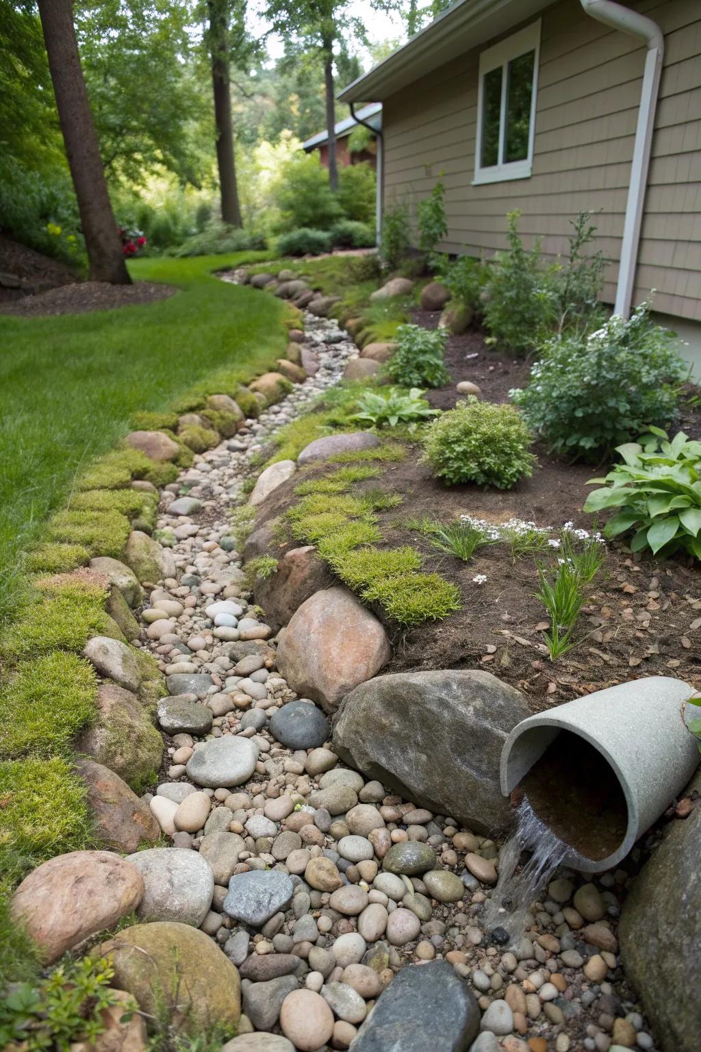 Create a natural look with a dry creek bed.