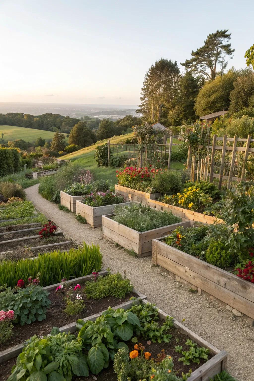 Multi-level raised beds add depth and visual interest to gardens.