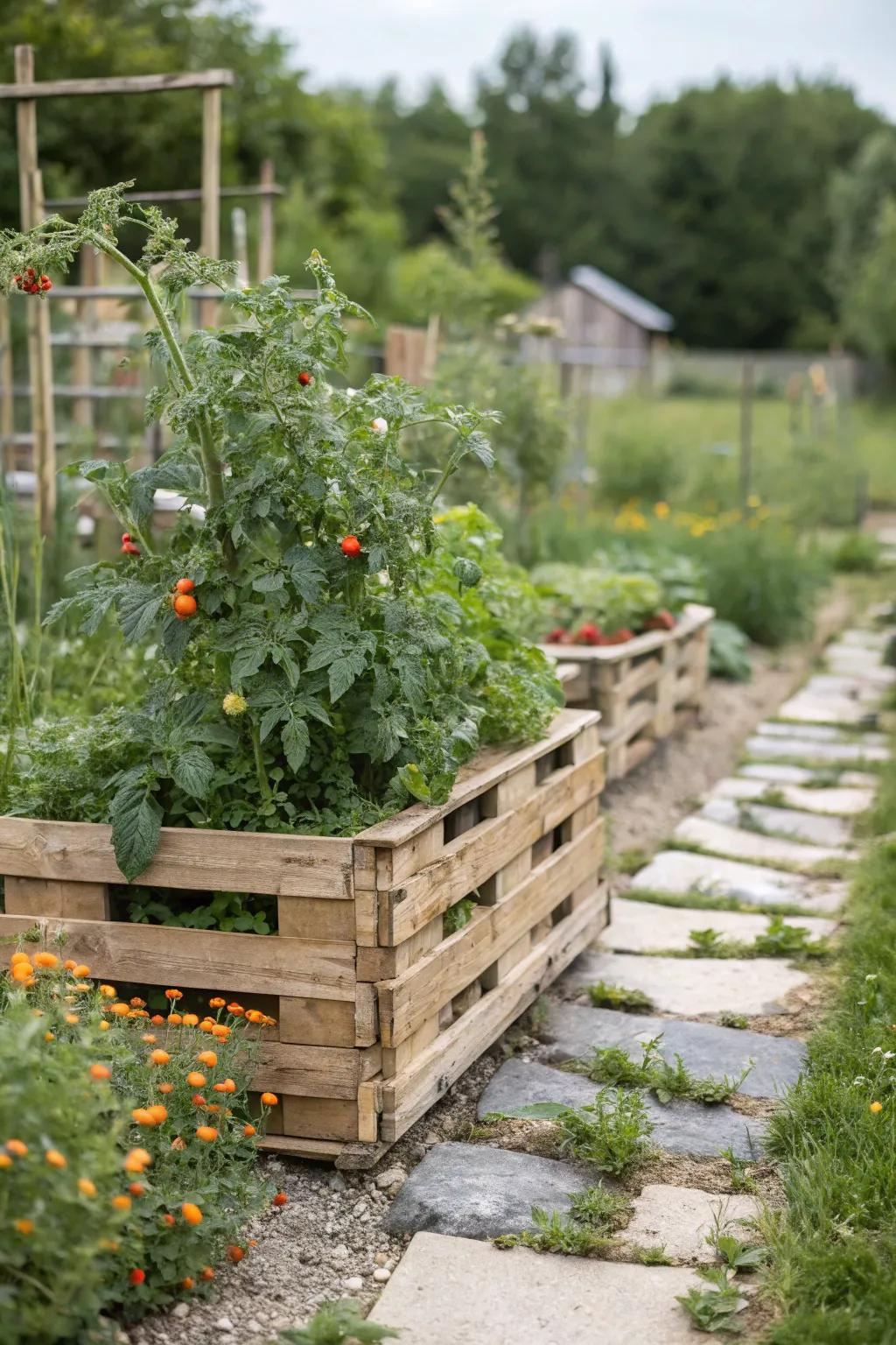 Recycled materials add charm and sustainability to your garden.