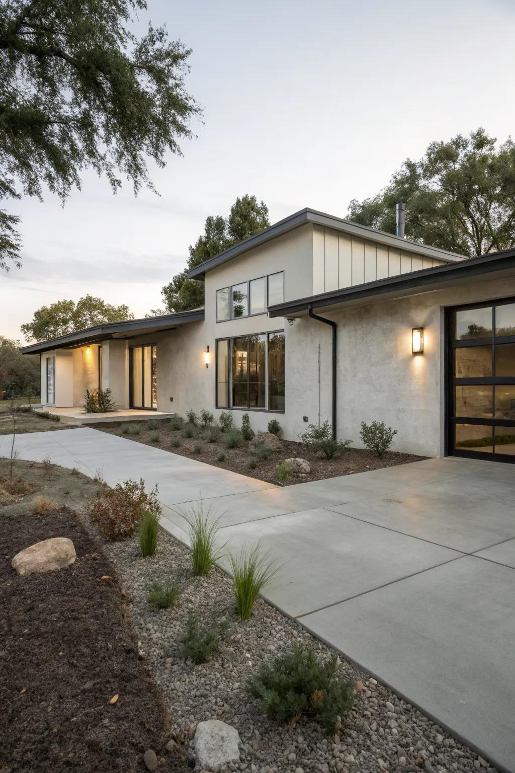Smooth cement siding offers a sleek, modern aesthetic.