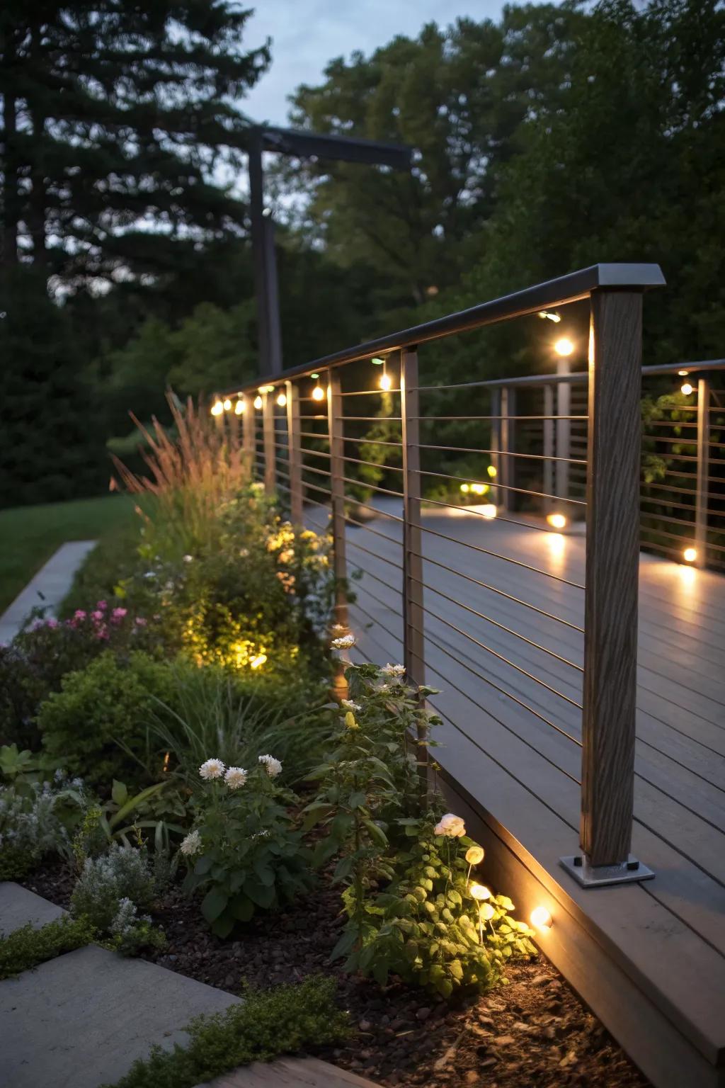 Illuminate your deck with rebar railings featuring integrated lighting.