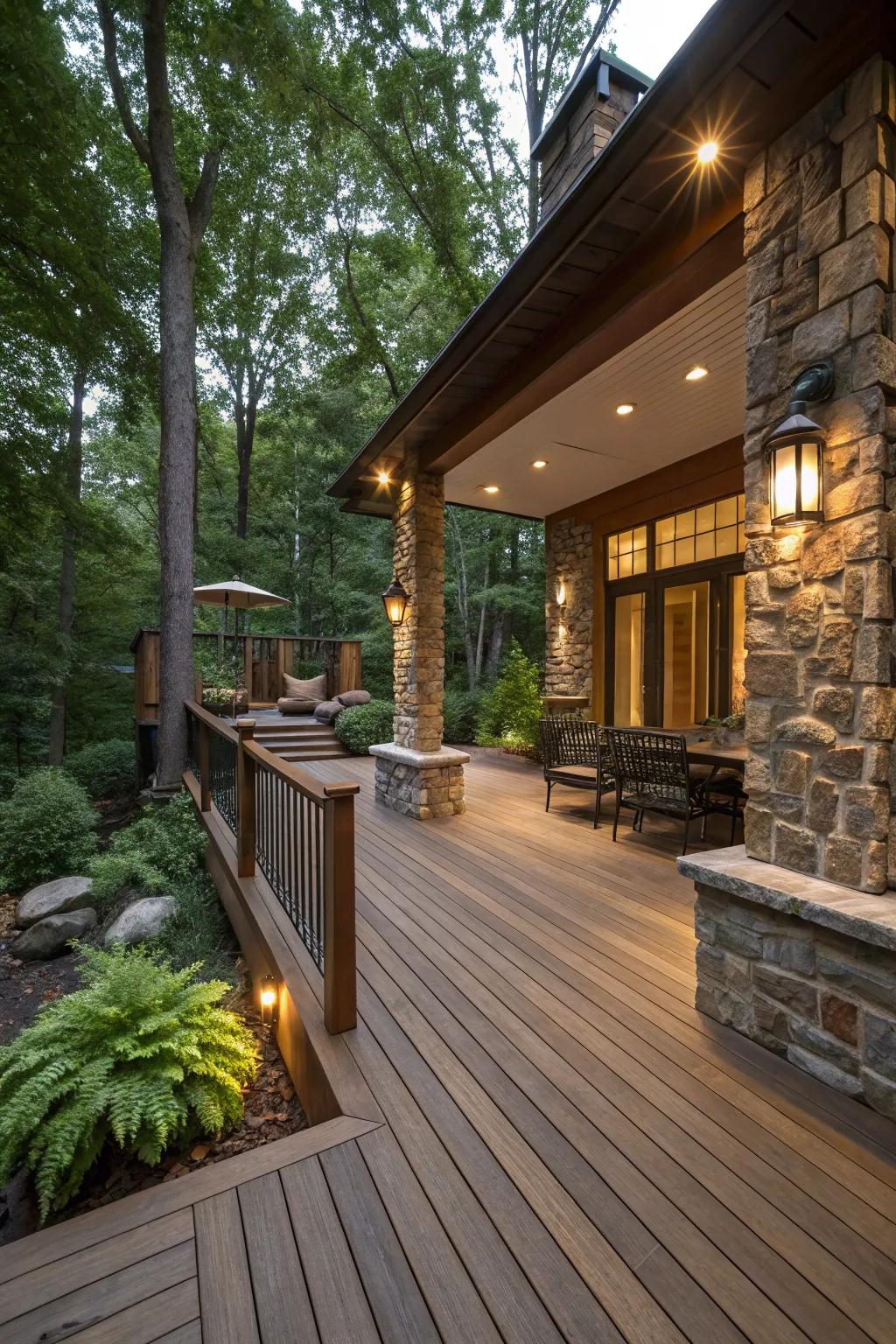 Achieve a modern look with mixed material decks and recessed lighting.