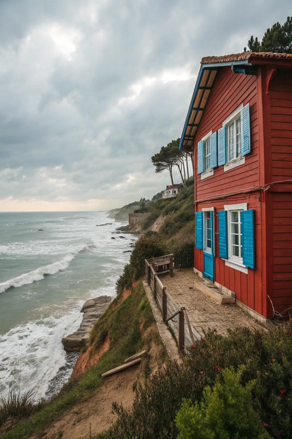 Coastal charm with a red exterior by the sea.