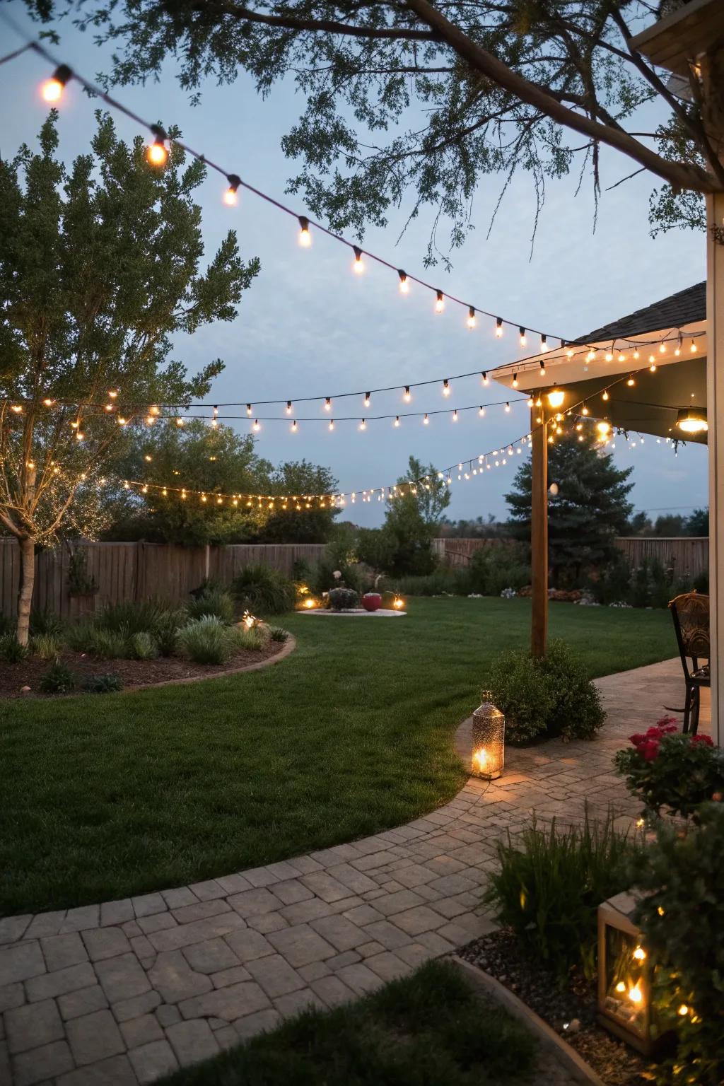 Strategic lighting creates a warm, inviting evening ambiance.