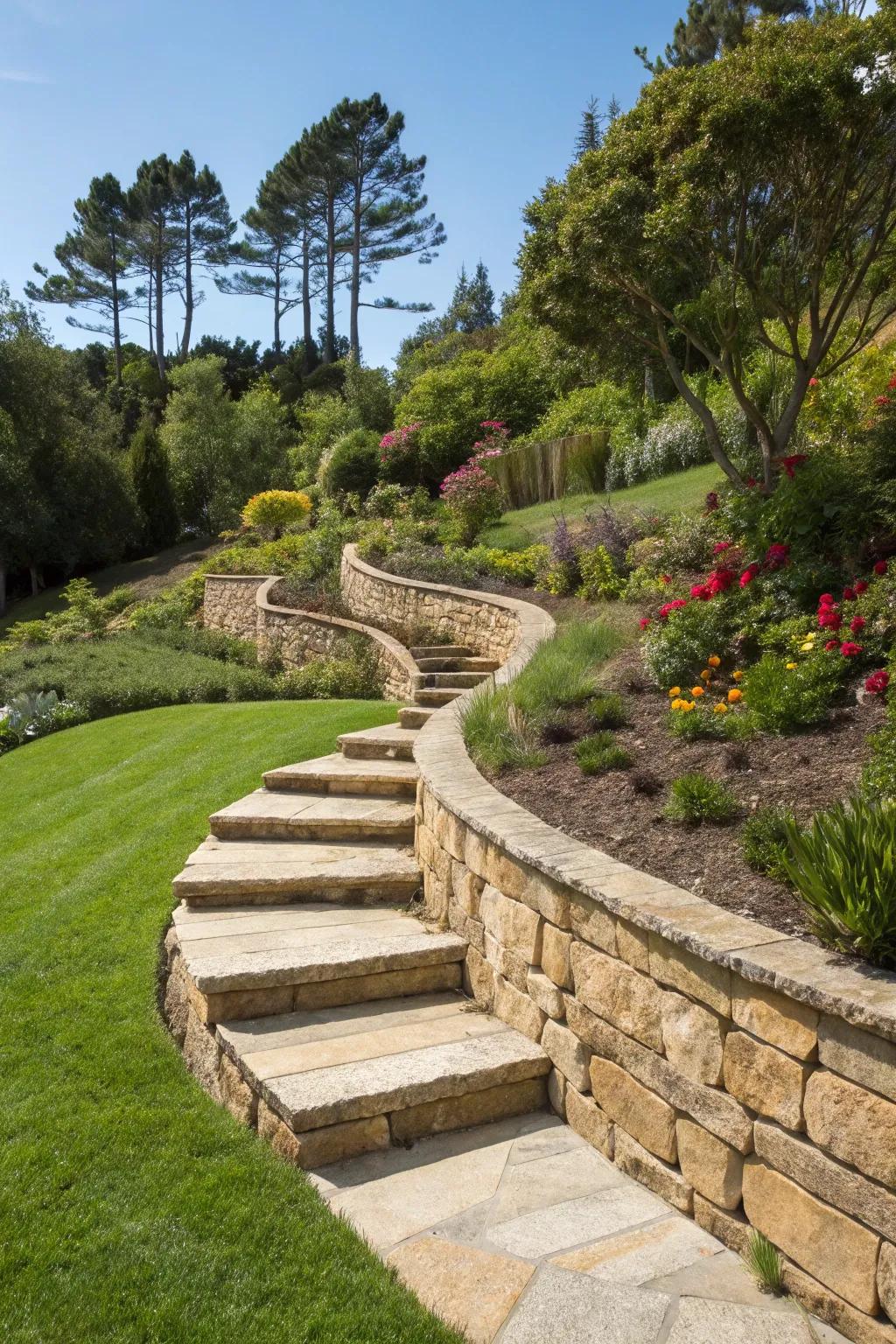 Ensure accessibility with integrated pathways in your retaining walls.