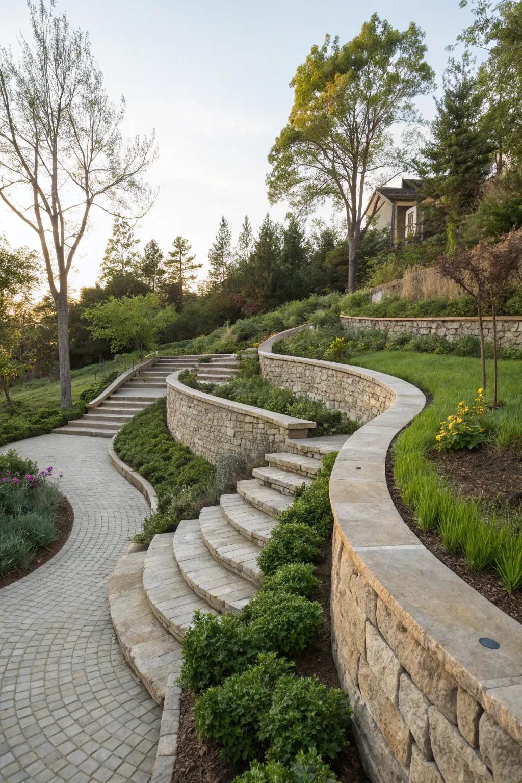 Curved steps bring elegance and flow.