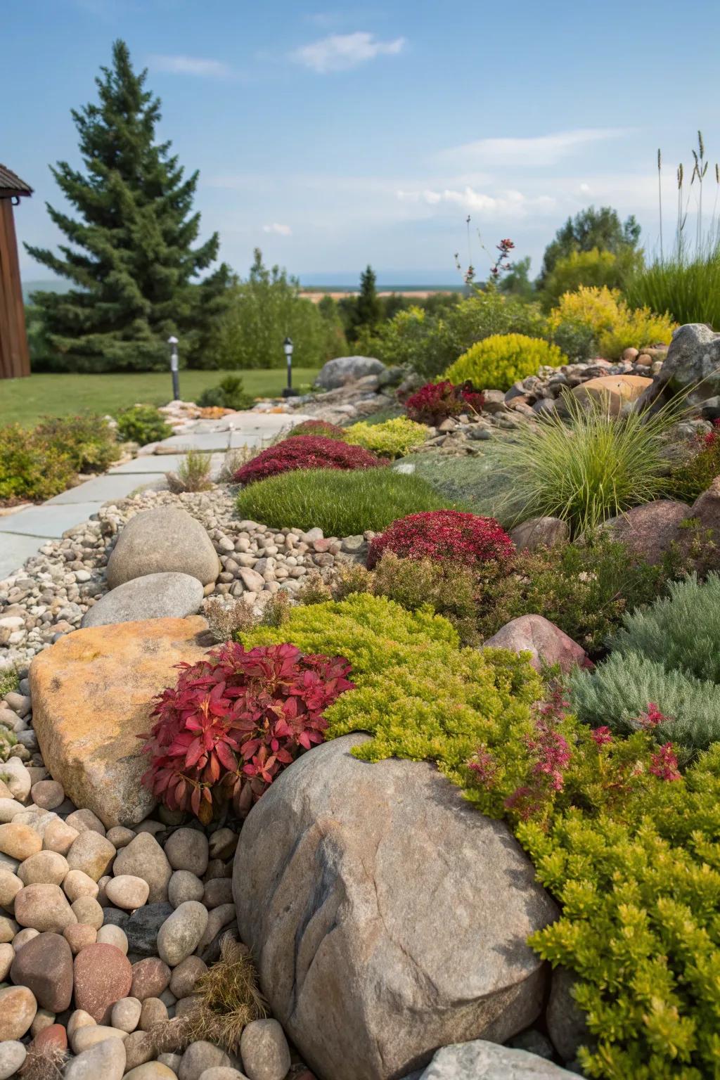 Contrasting colors make your rock garden visually striking.