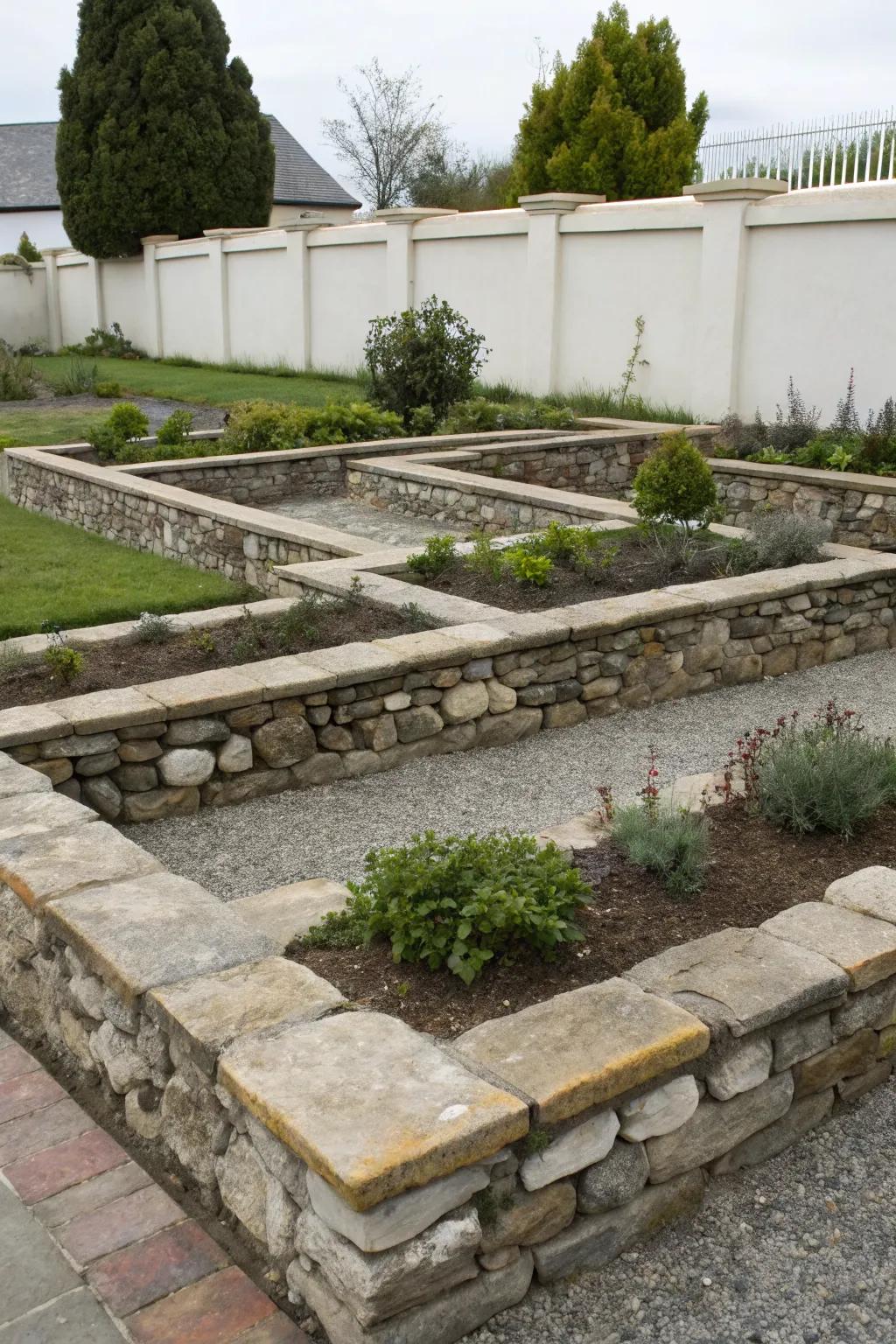 Stone borders create clean lines and define garden spaces beautifully.