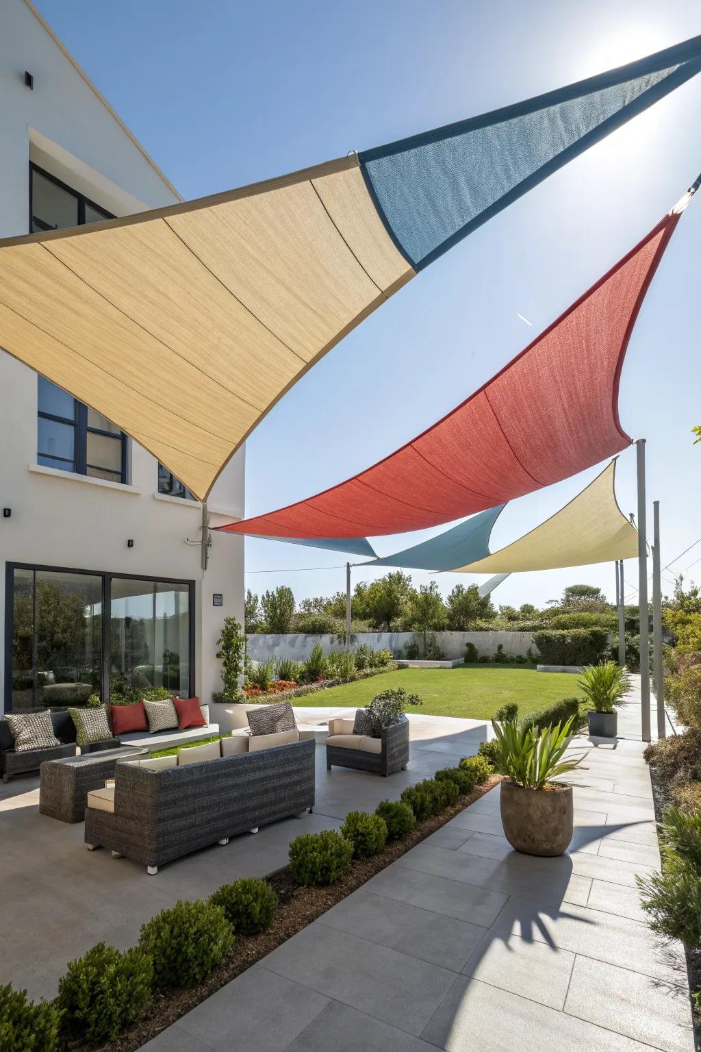Modern shade sails provide stylish shade with contemporary flair.