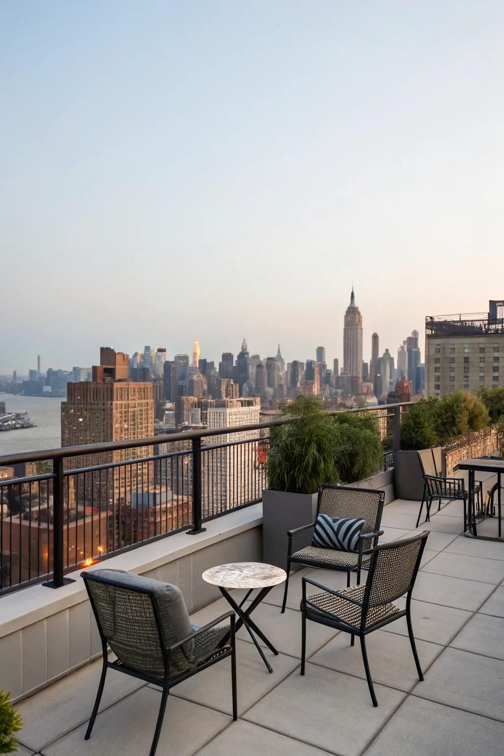 Seating arrangement optimizing the breathtaking city skyline view.