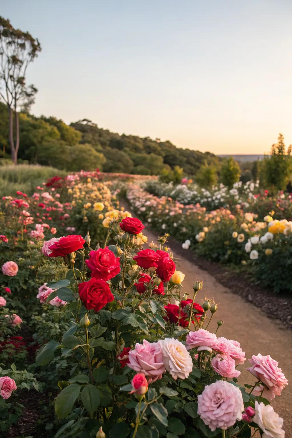 A display of colorful roses creating a vibrant garden palette.