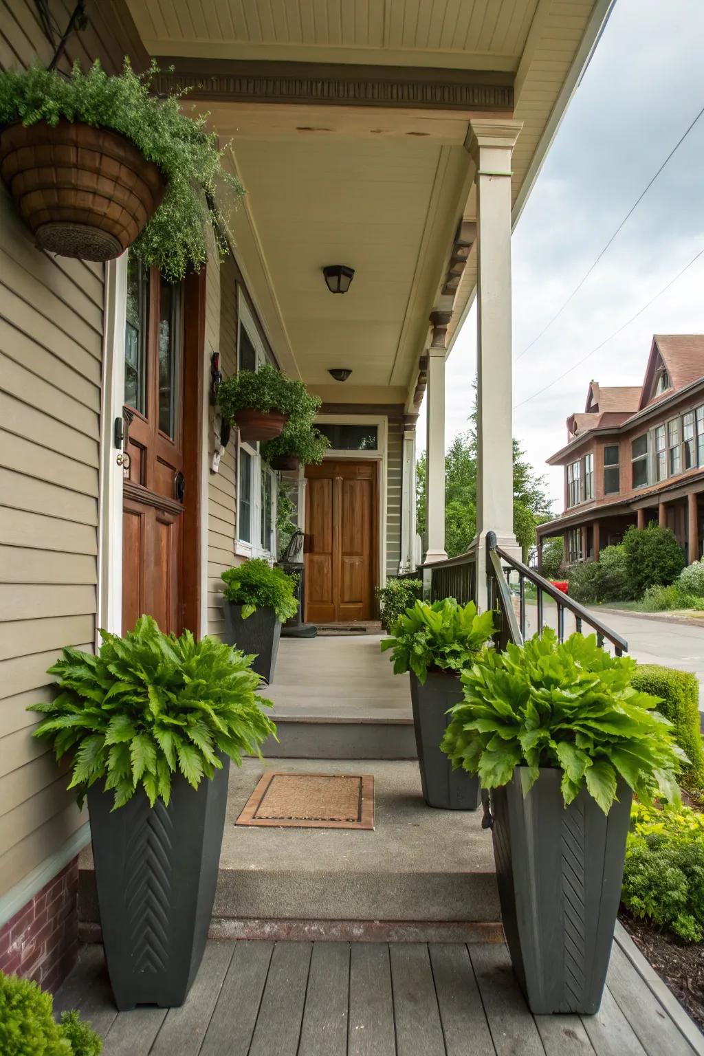 Tall planters provide height and make a striking entrance.