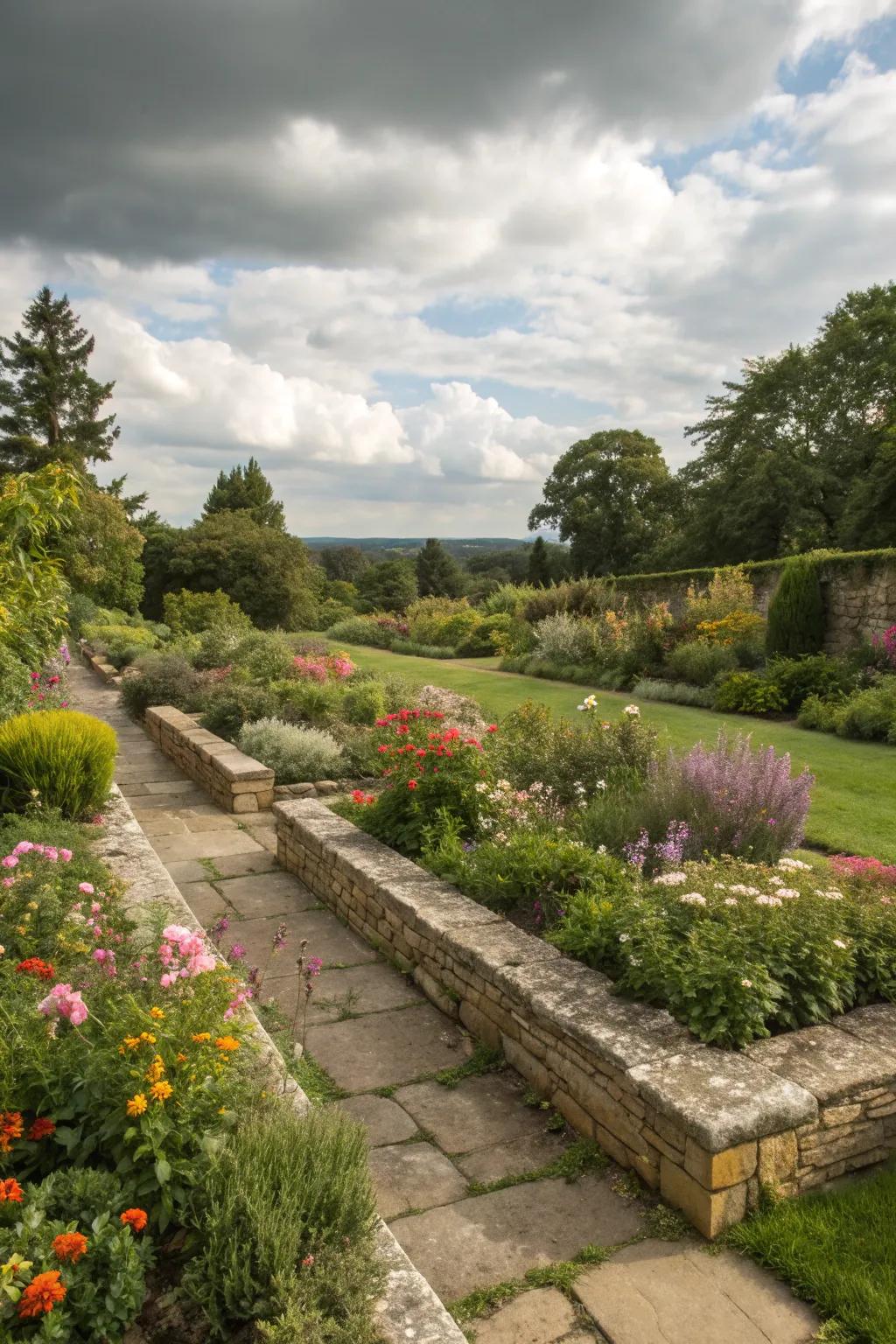 Natural stone borders in a garden
