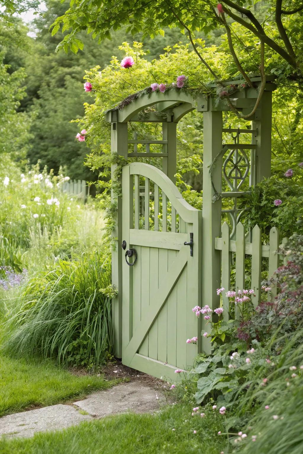 A colorful gate that makes a bold rustic statement