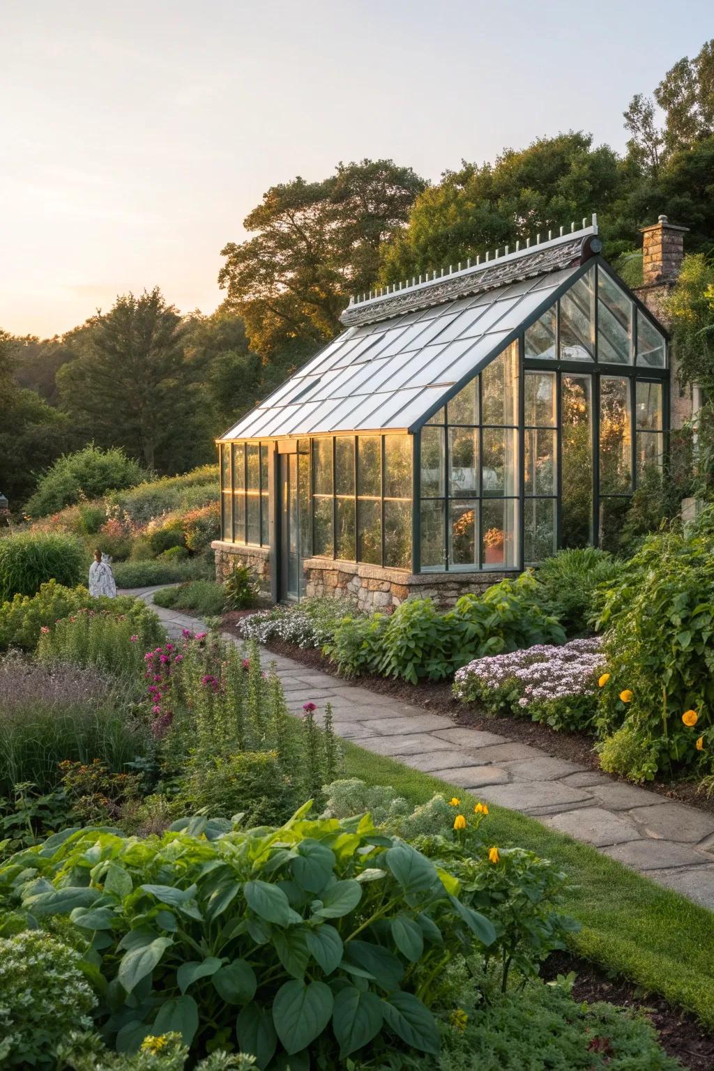 This greenhouse blends beautifully with its surrounding nature.