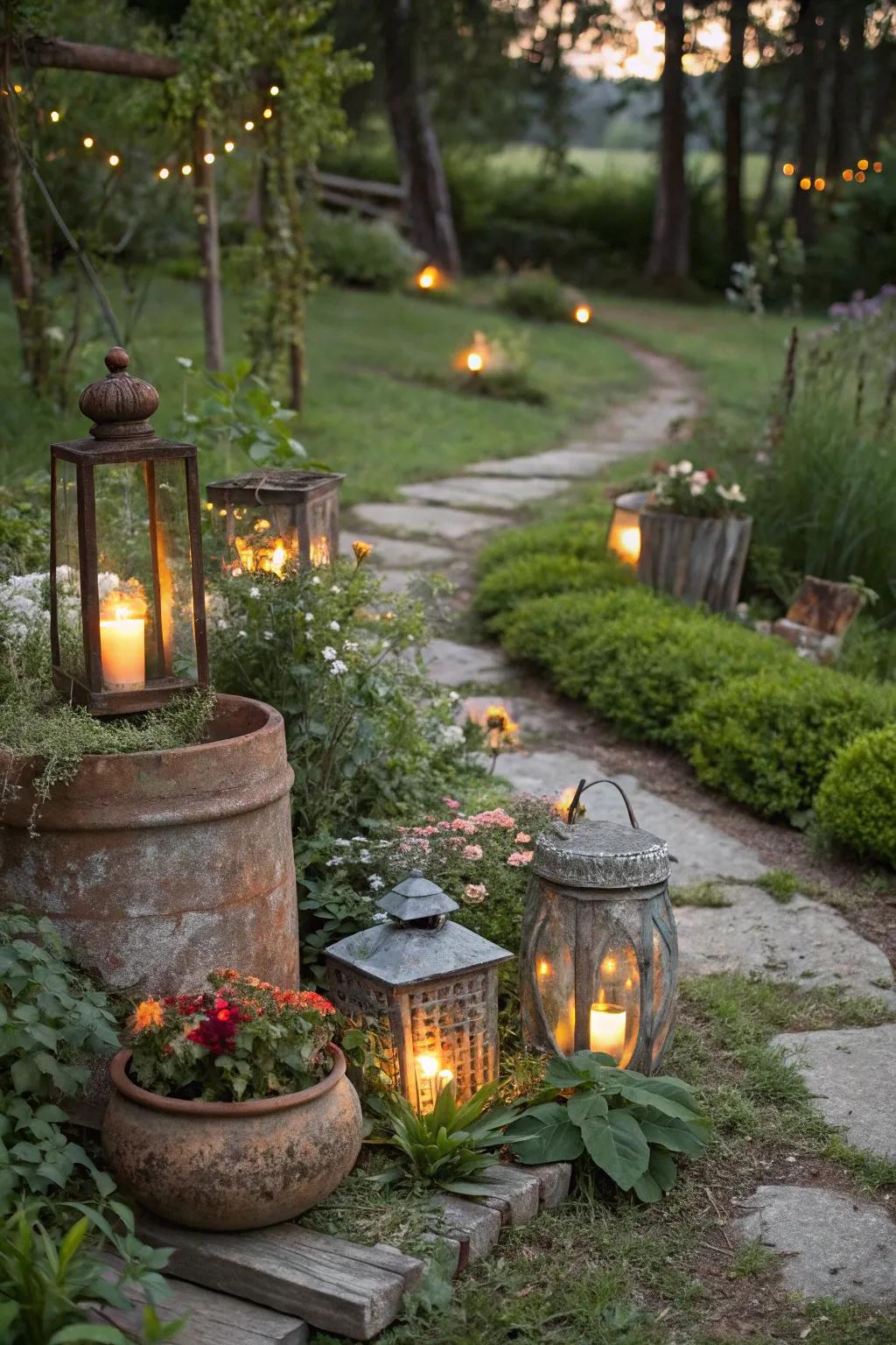 Rustic decor pieces add charm and warmth to outdoor spaces.