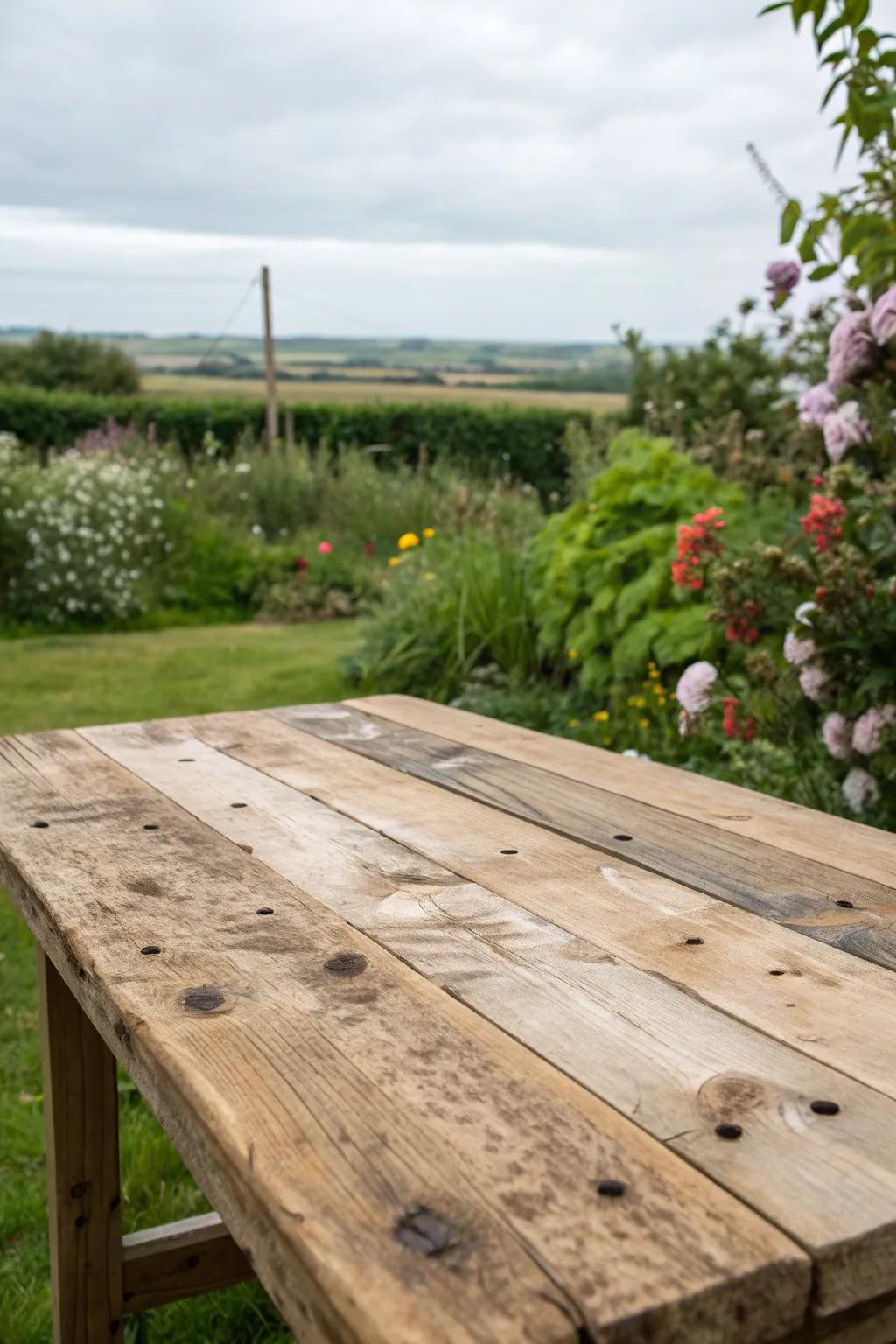 A reclaimed wood table that brings sustainability and character to any backyard.