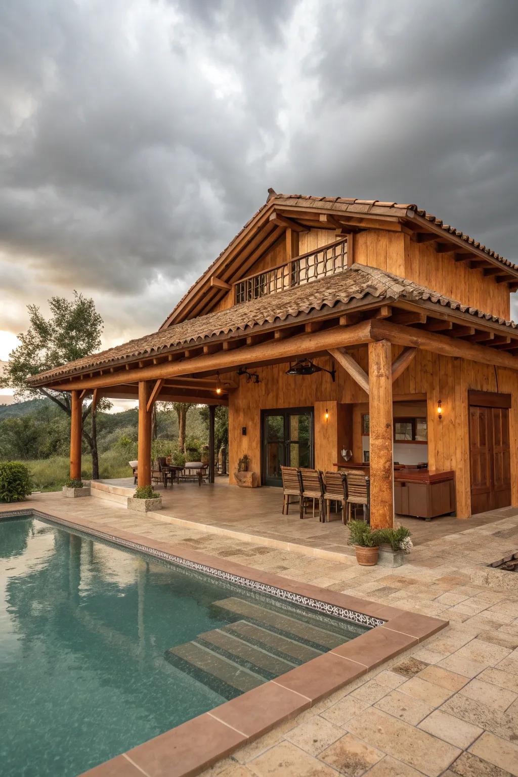Earthy tones create a welcoming rustic atmosphere.