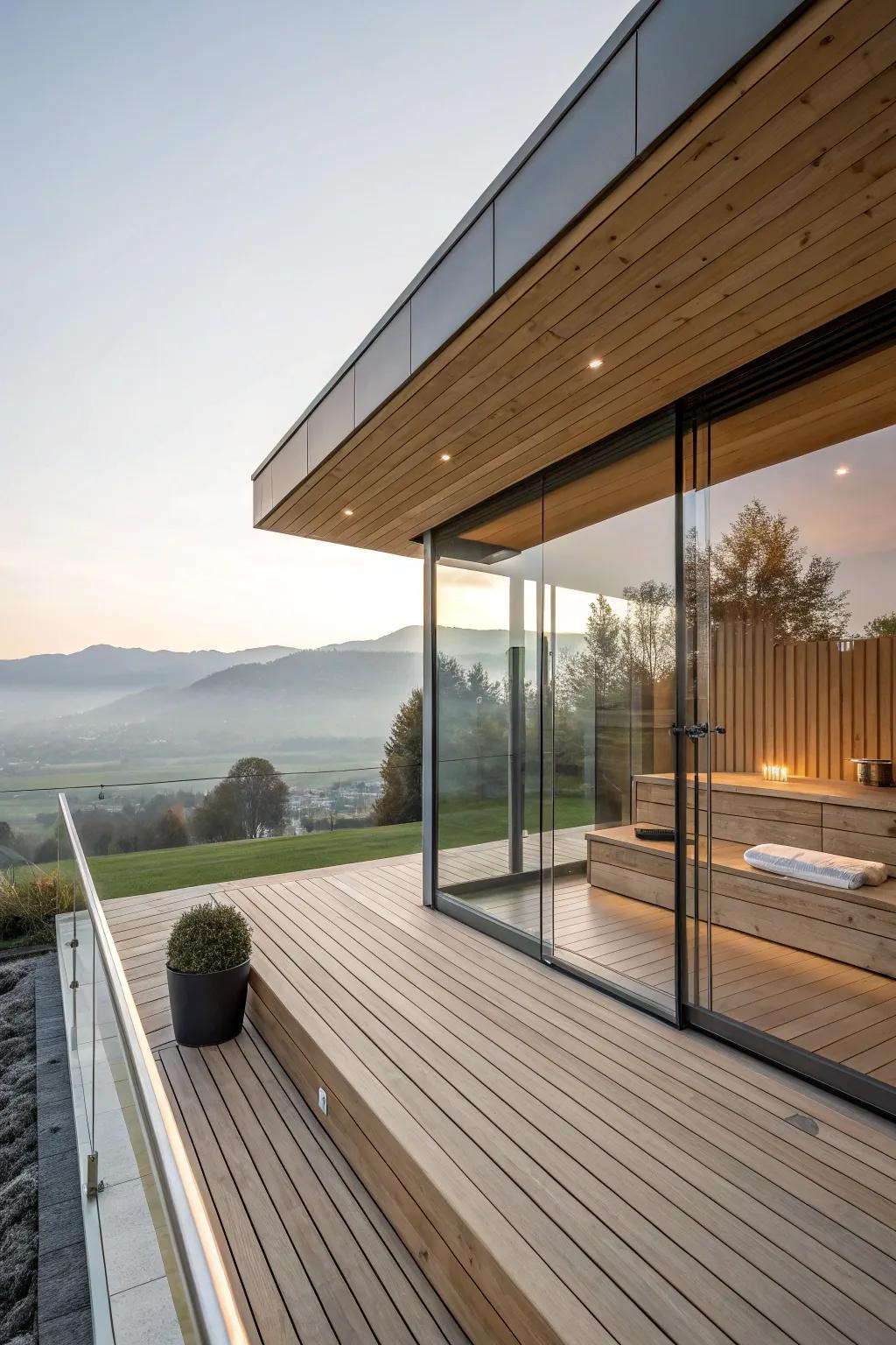Minimalist design brings an elegant touch to your sauna deck.