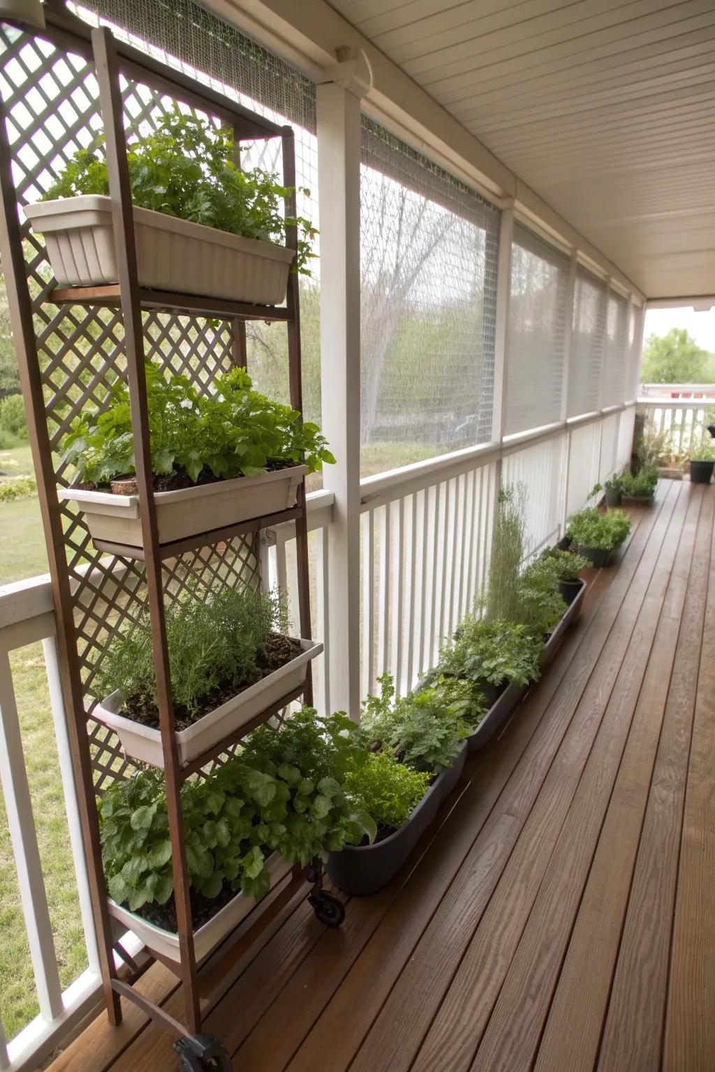 A mini herb garden adds flavor and fragrance to your porch.