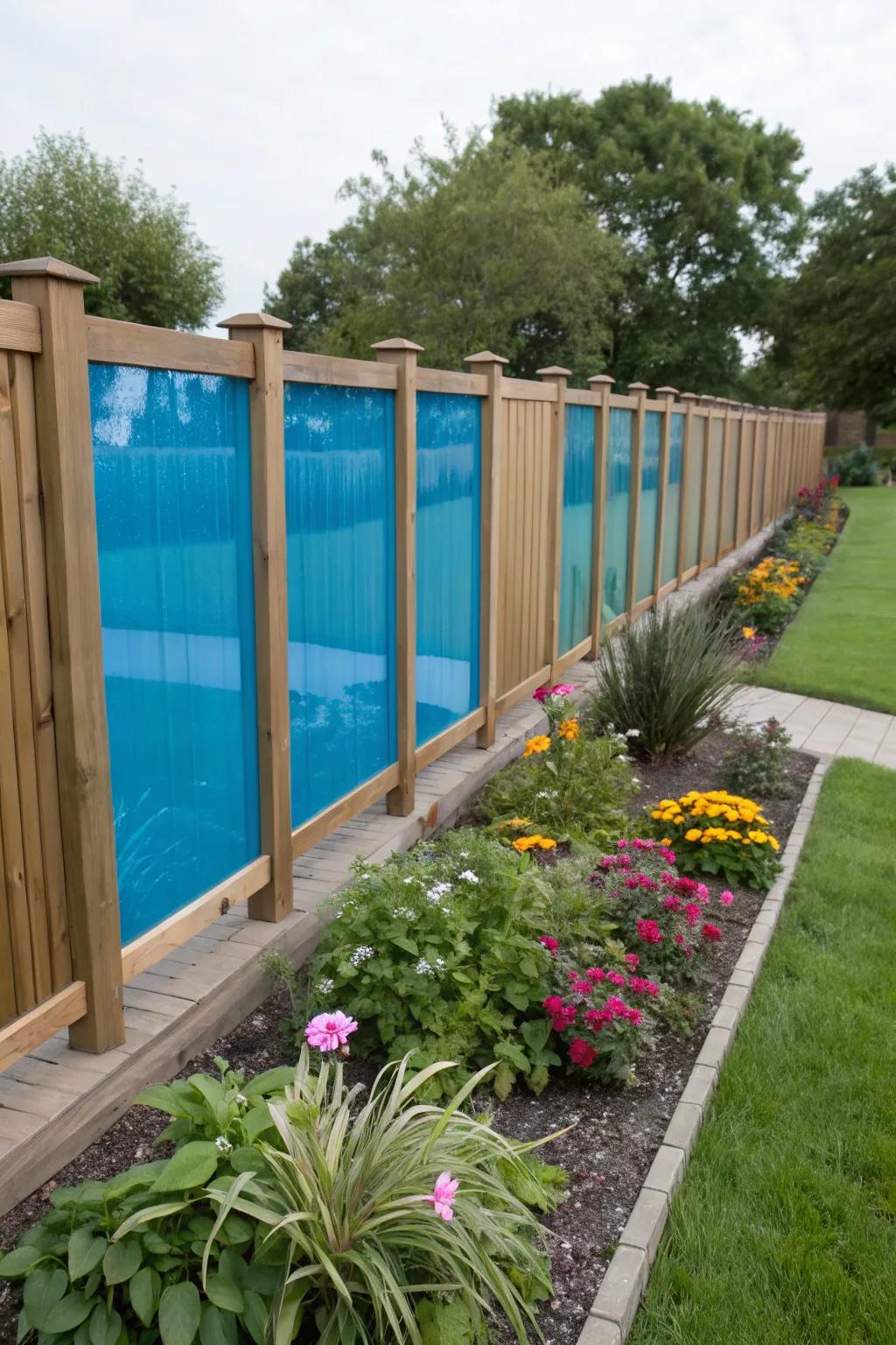 Acrylic panels adding color and transparency to a garden.