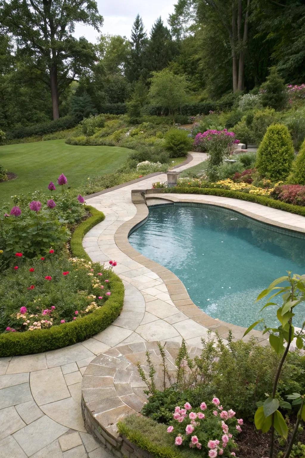 A uniquely shaped shallow pool offering a whimsical touch.