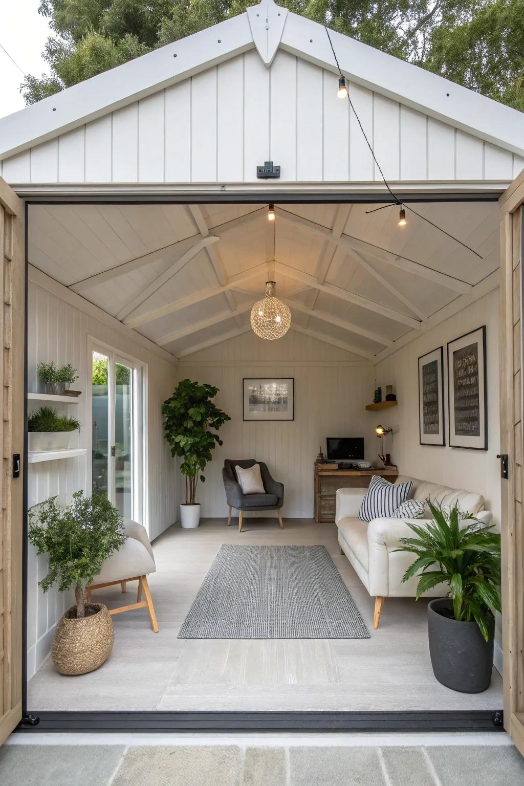 A modern minimalist she shed ceiling.