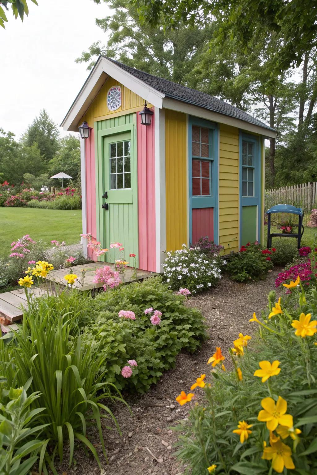 Brighten up your garden with a splash of colorful paint on your she shed.
