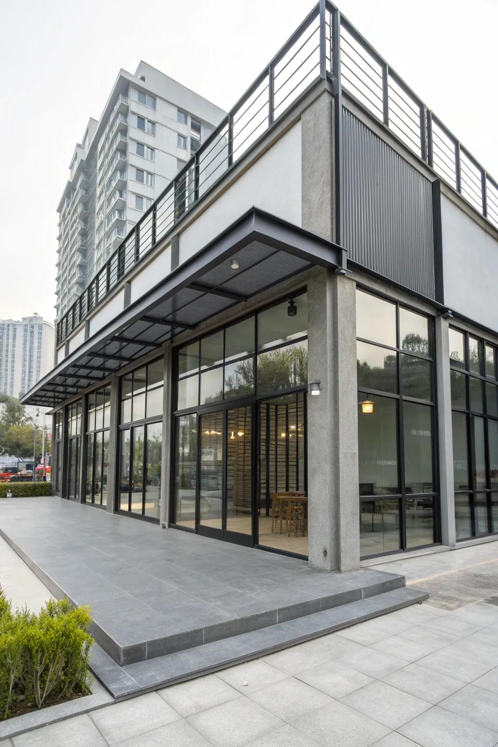 Industrial materials lend a modern edge to a shop house design