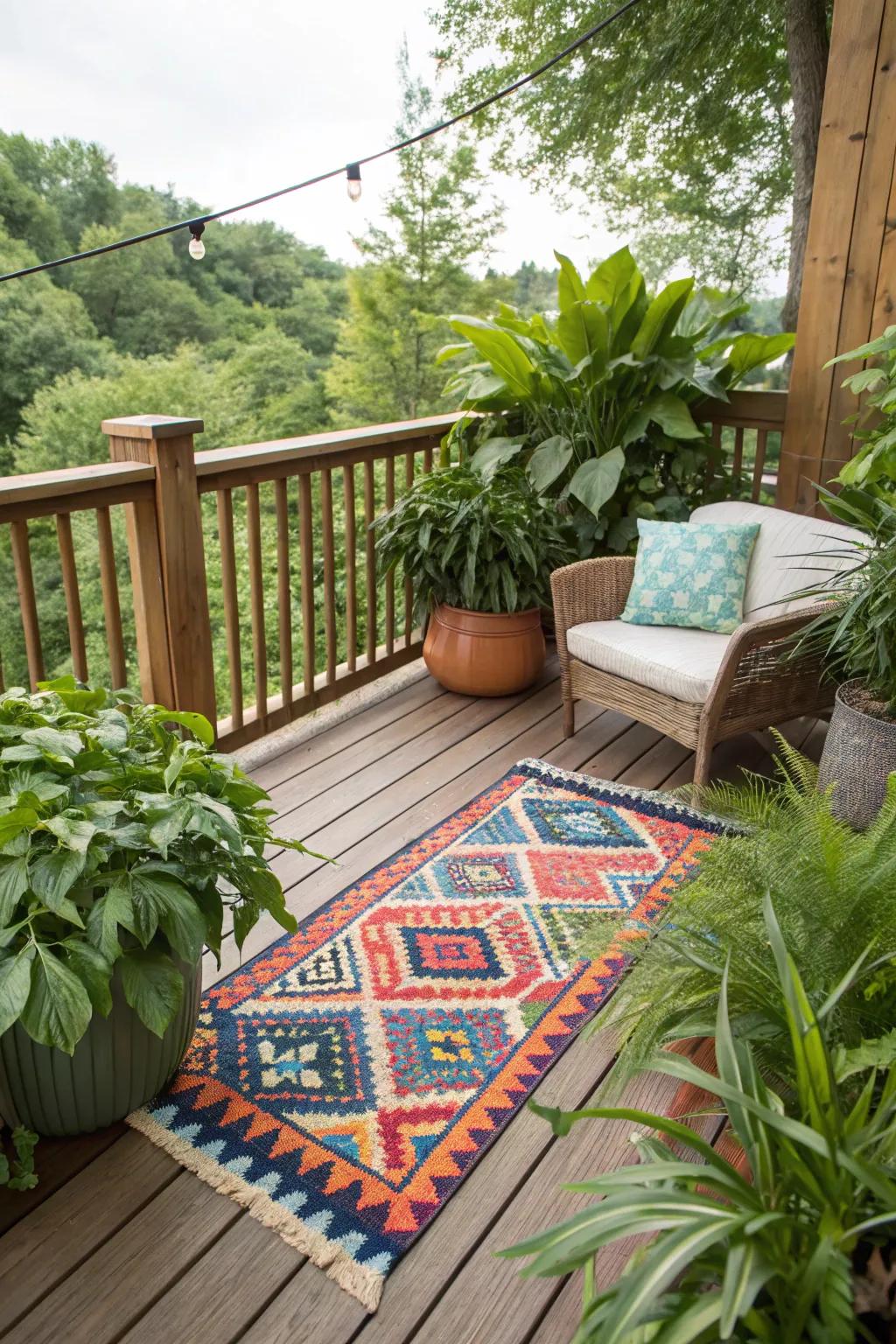 An outdoor rug adds comfort and style to your side deck.