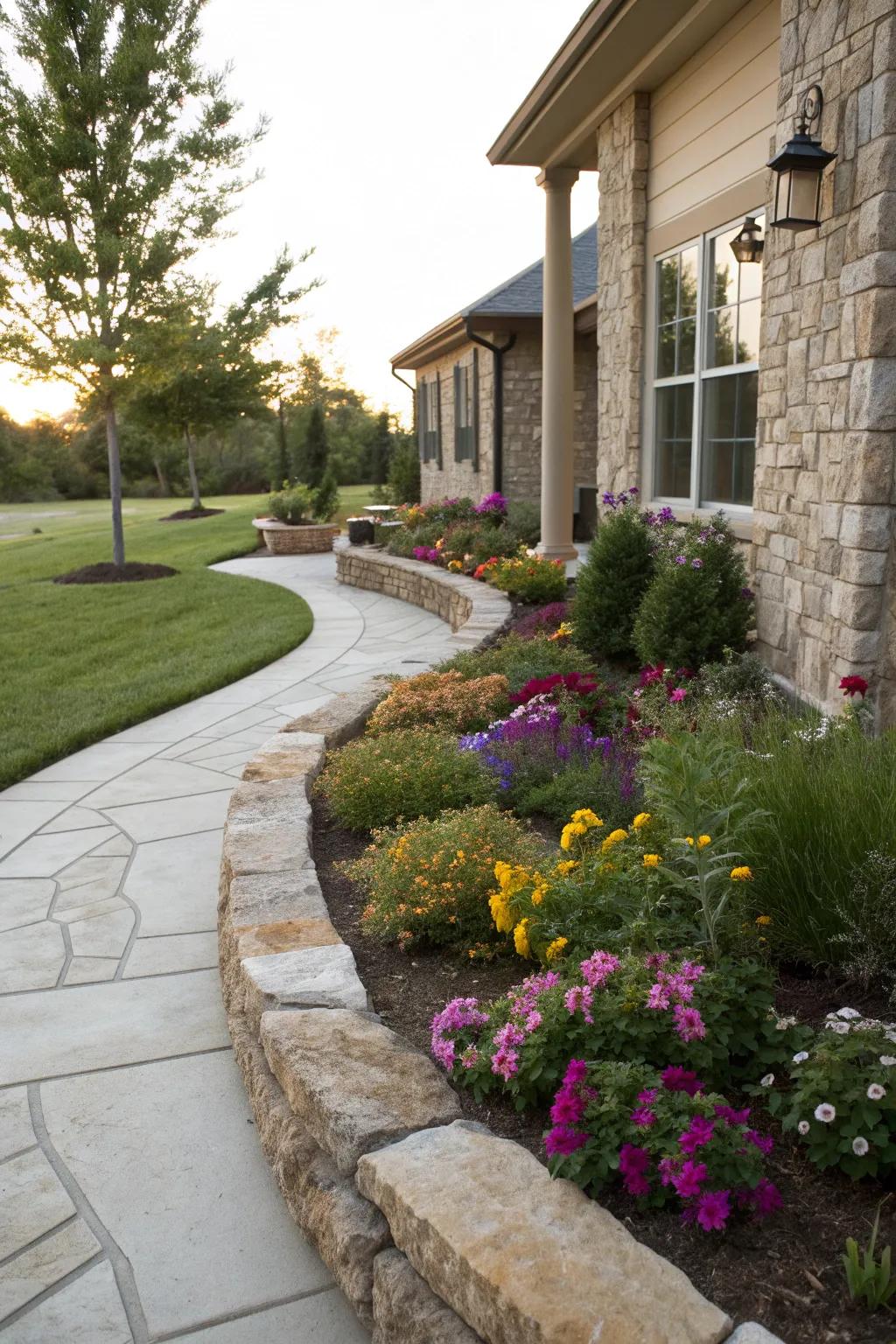 Stone edging offers a clean finish to garden beds.