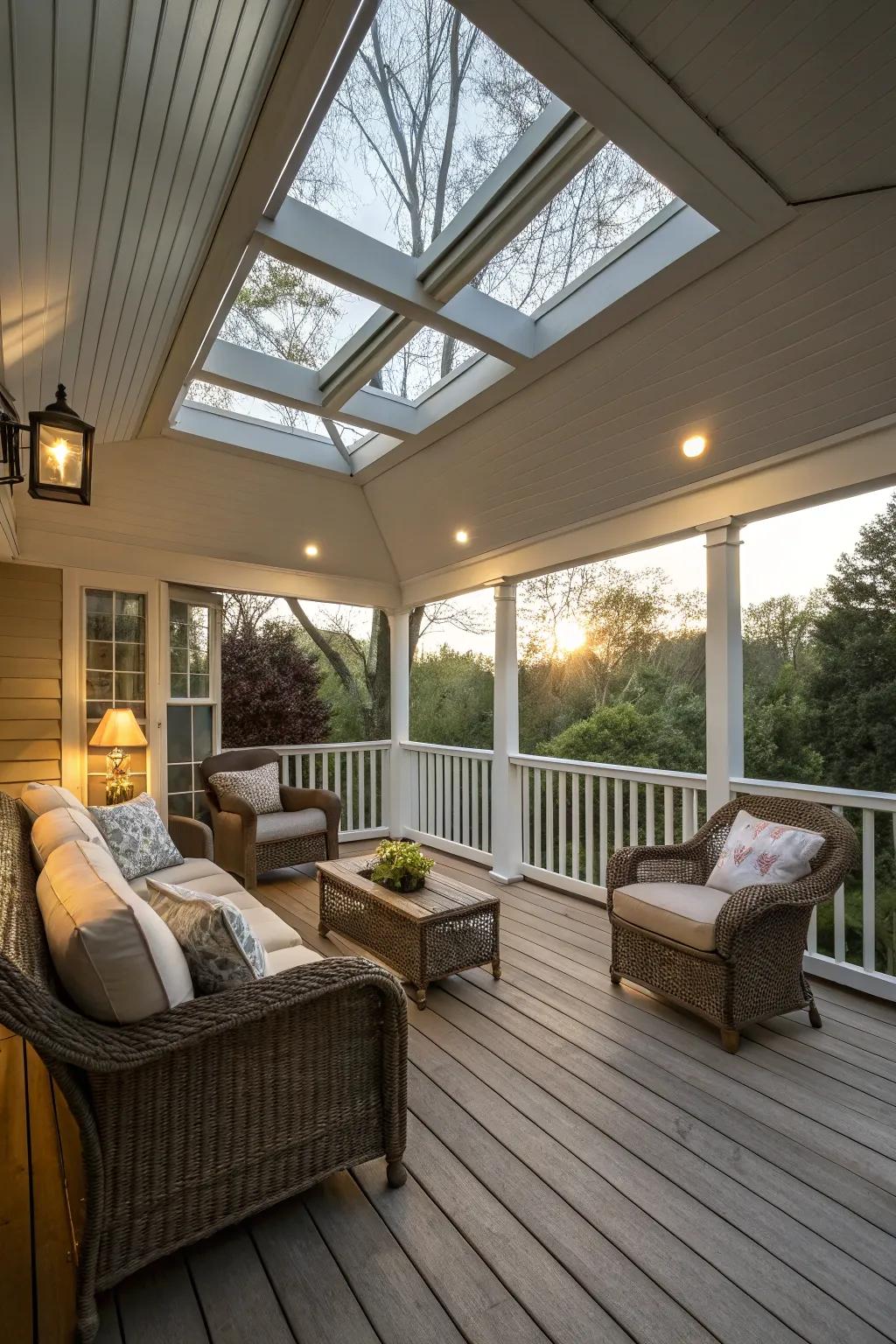 Brighten your porch with a skylight-enhanced roof.
