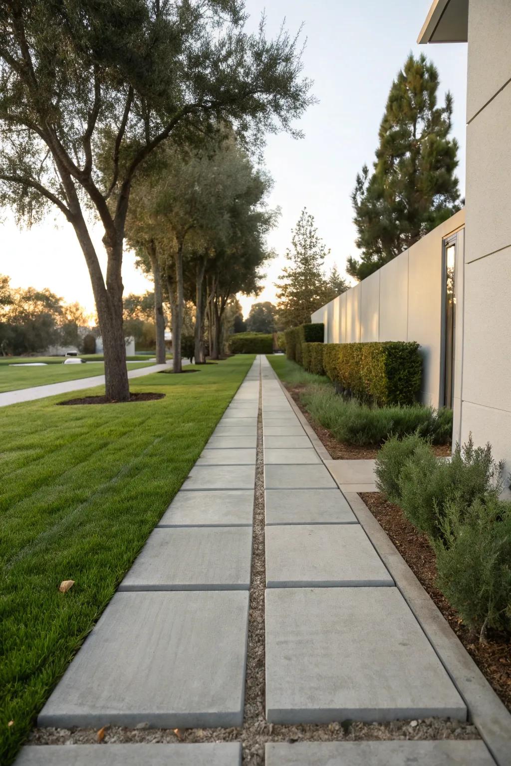 Concrete pavers enhance contemporary style walkways.