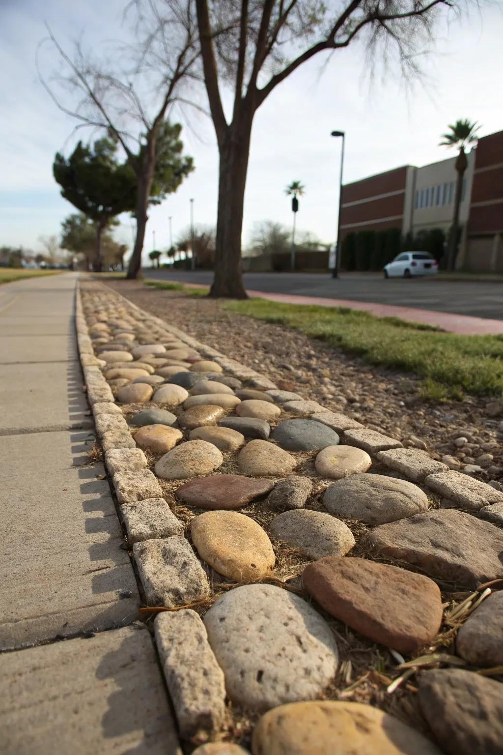 Cobblestones offer historic charm to sidewalks.