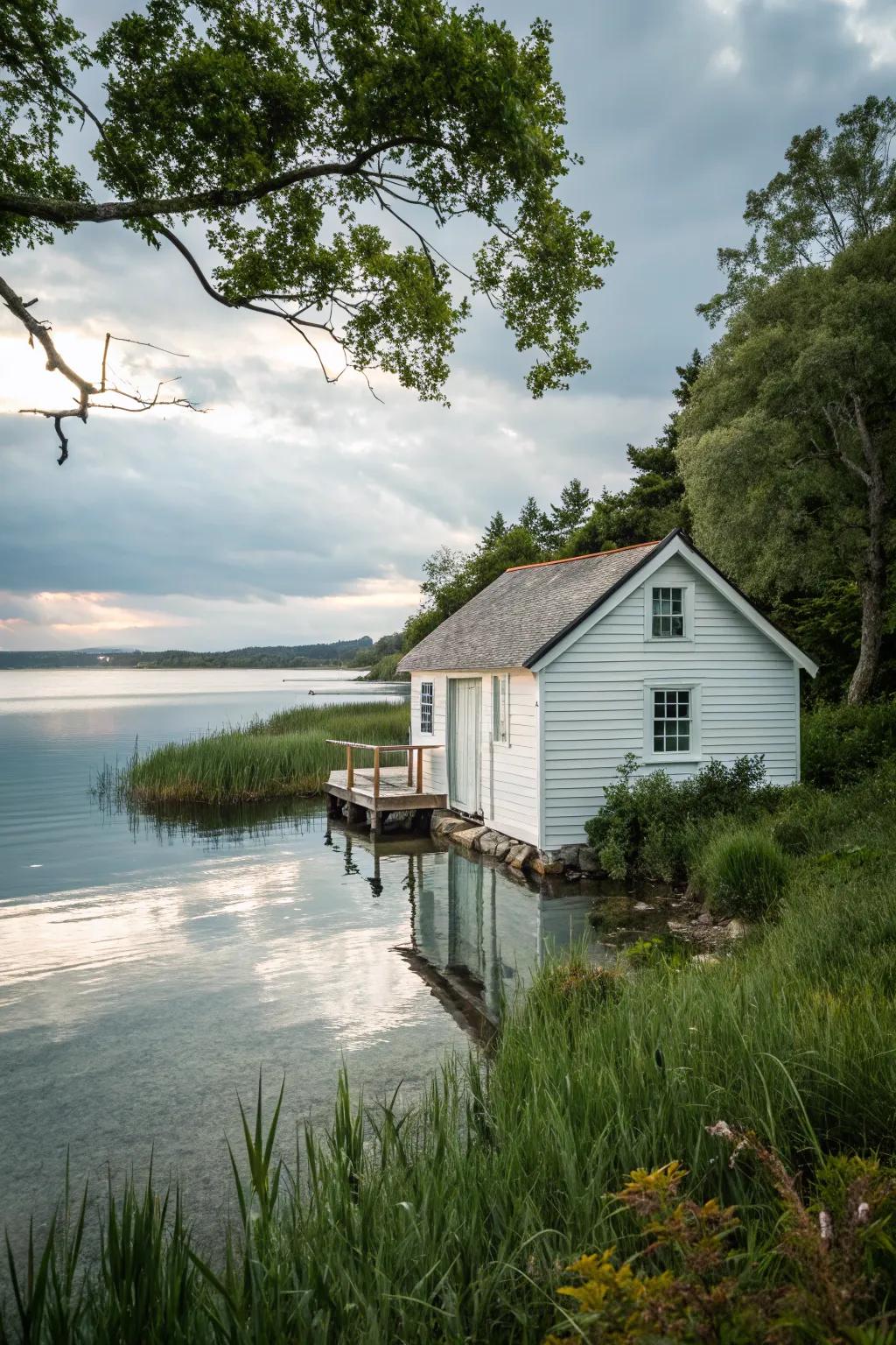 Shiplap siding adds classic charm to this lakeside retreat.